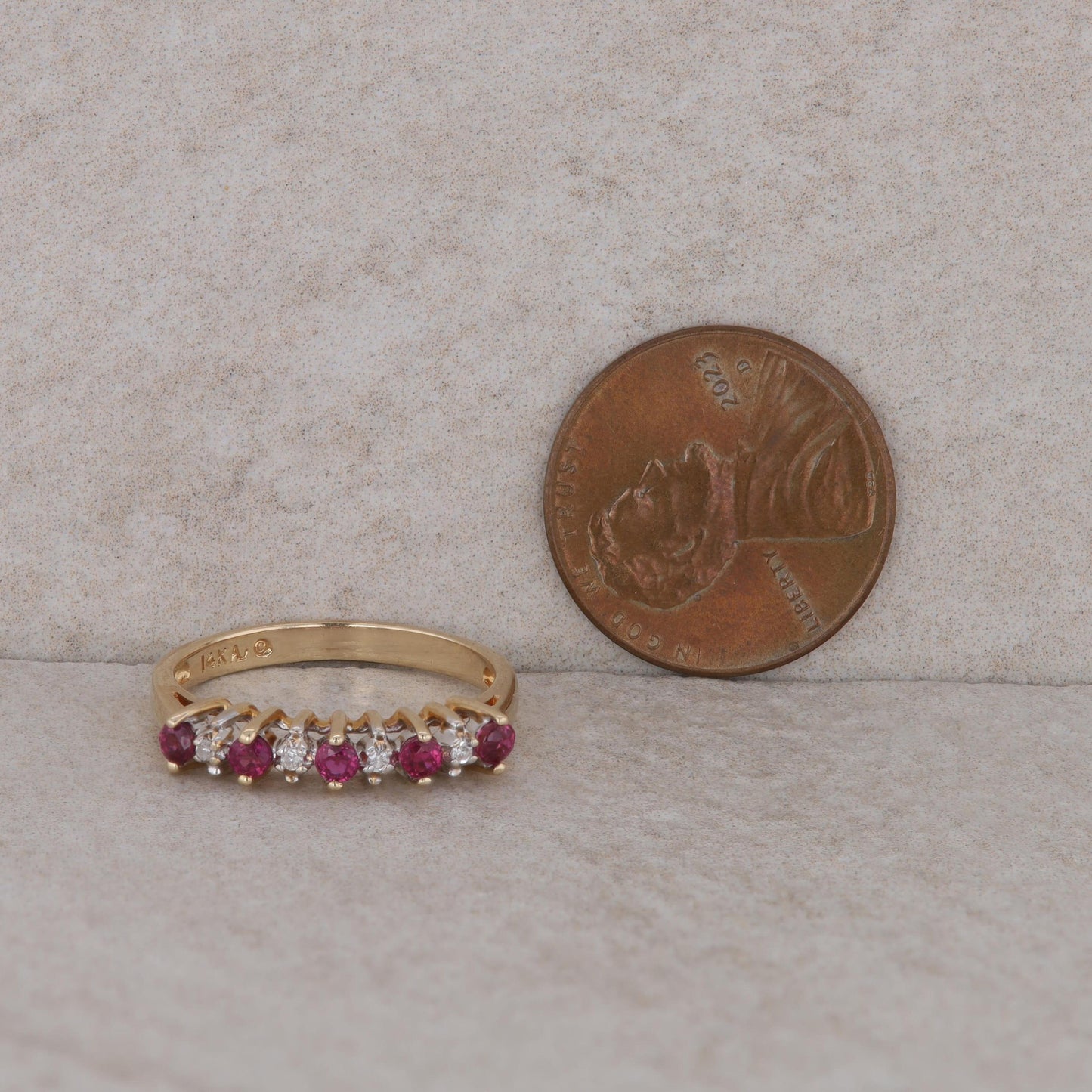 14k Yellow Gold Diamond and Ruby Band