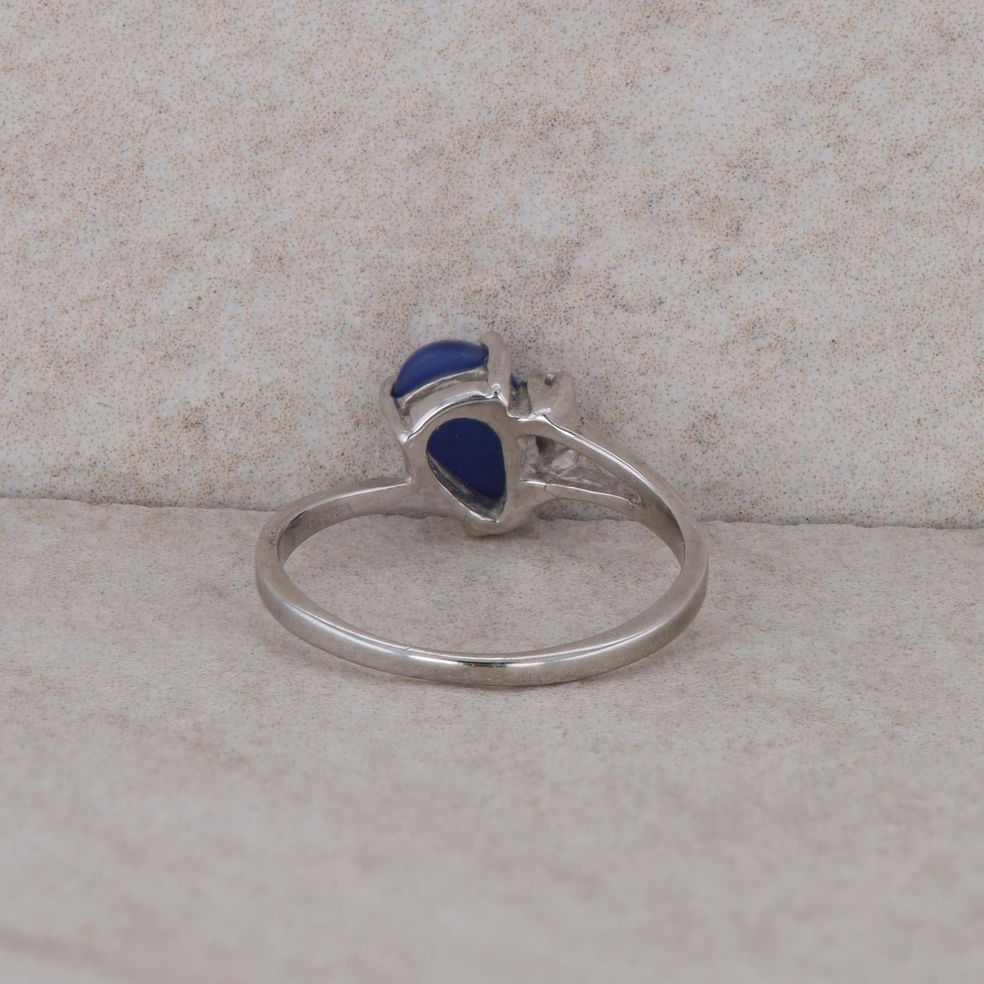 10k White Romany Lab Grown Pear Shaped Blue Star Sapphire and Diamond Ring