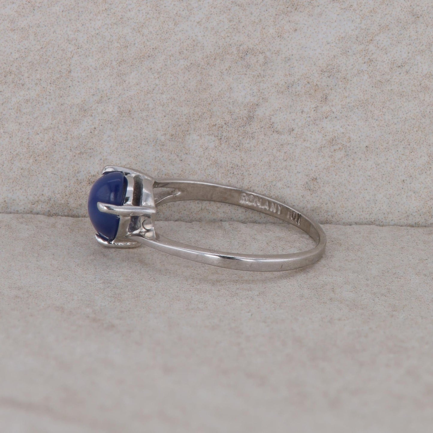 10k White Romany Lab Grown Pear Shaped Blue Star Sapphire and Diamond Ring