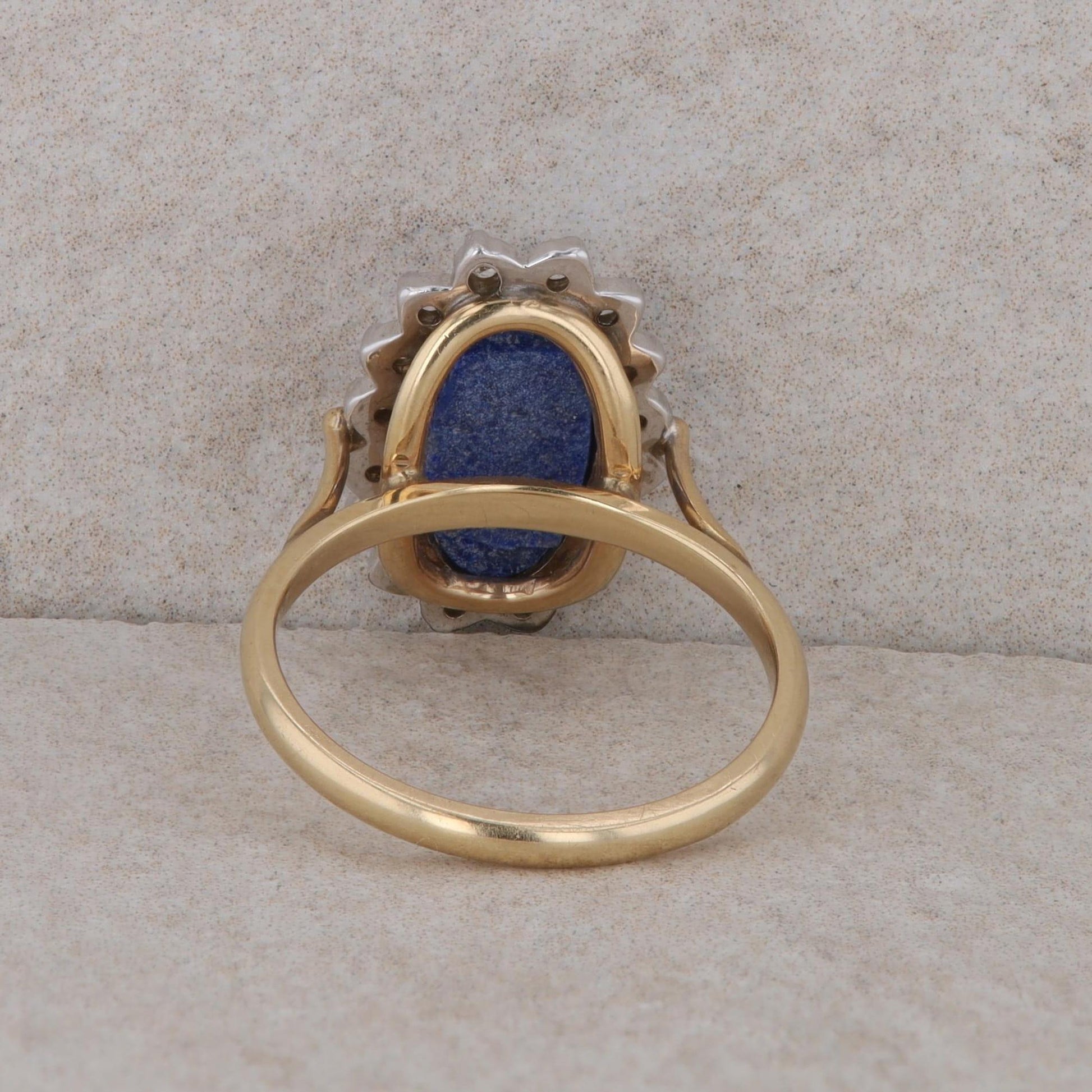 14k Yellow Gold Oval Lapis and Diamond Halo Ring