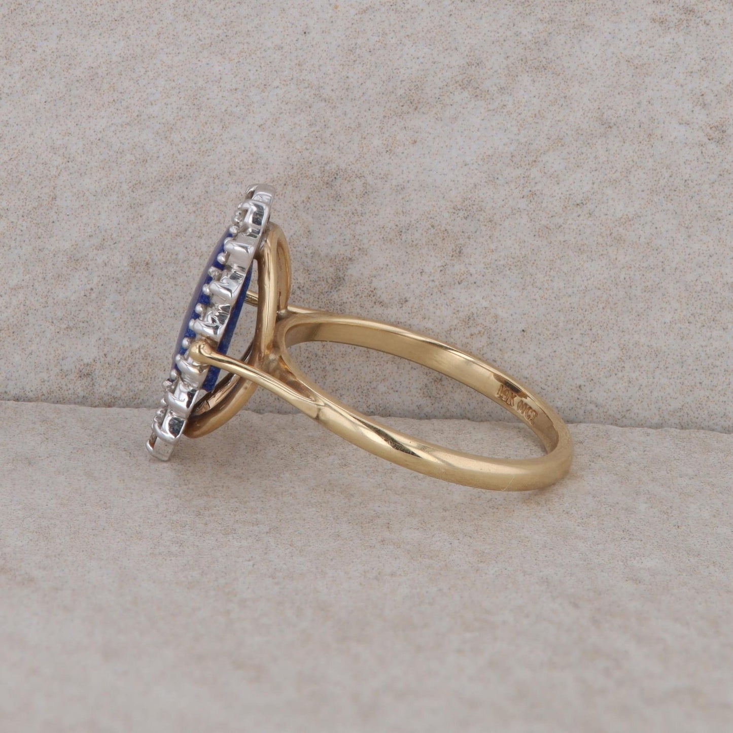 14k Yellow Gold Oval Lapis and Diamond Halo Ring