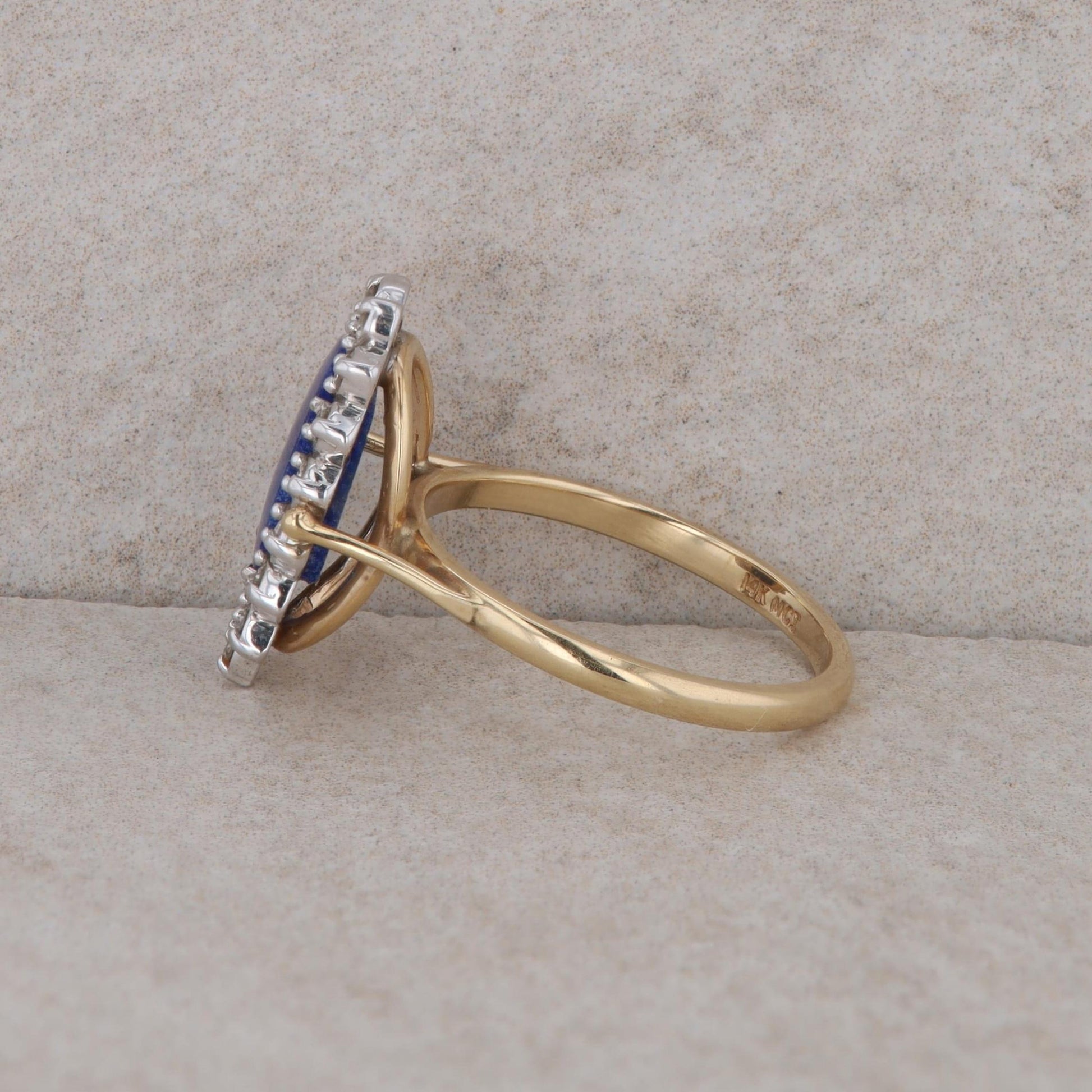 14k Yellow Gold Oval Lapis and Diamond Halo Ring