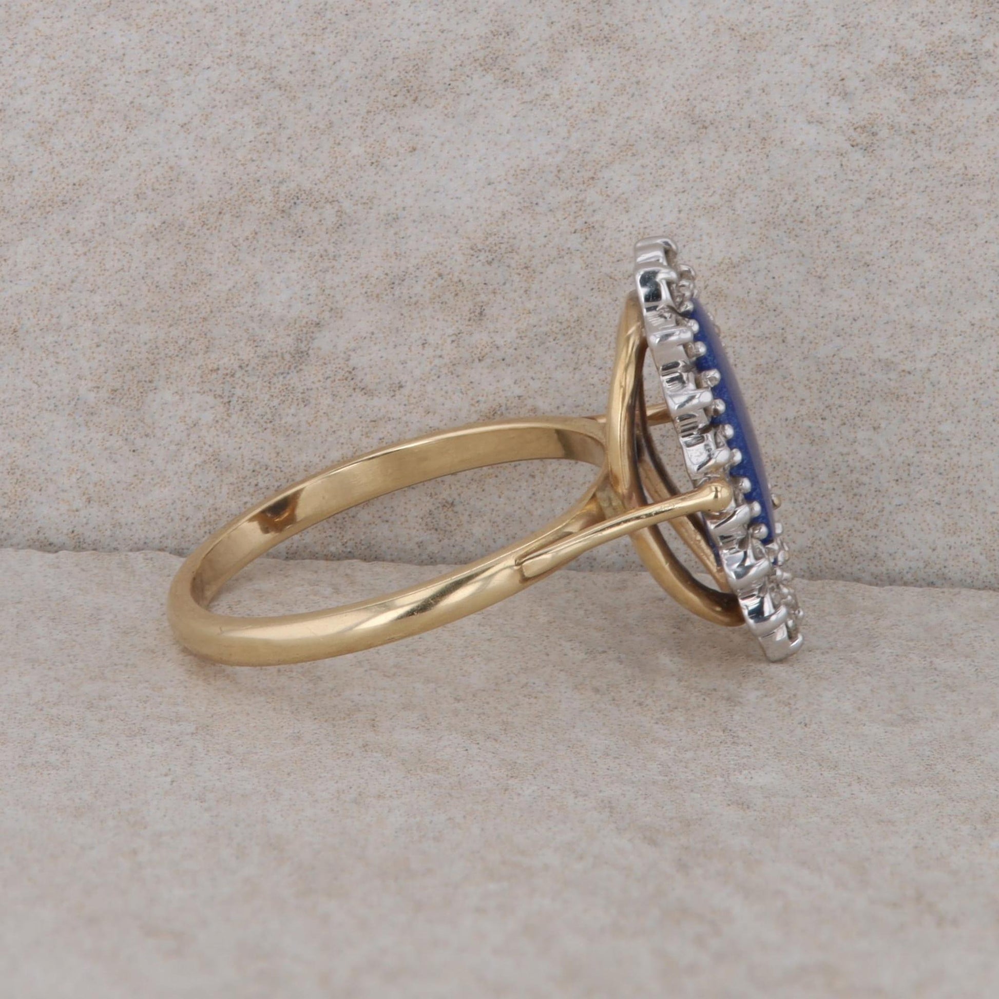 14k Yellow Gold Oval Lapis and Diamond Halo Ring