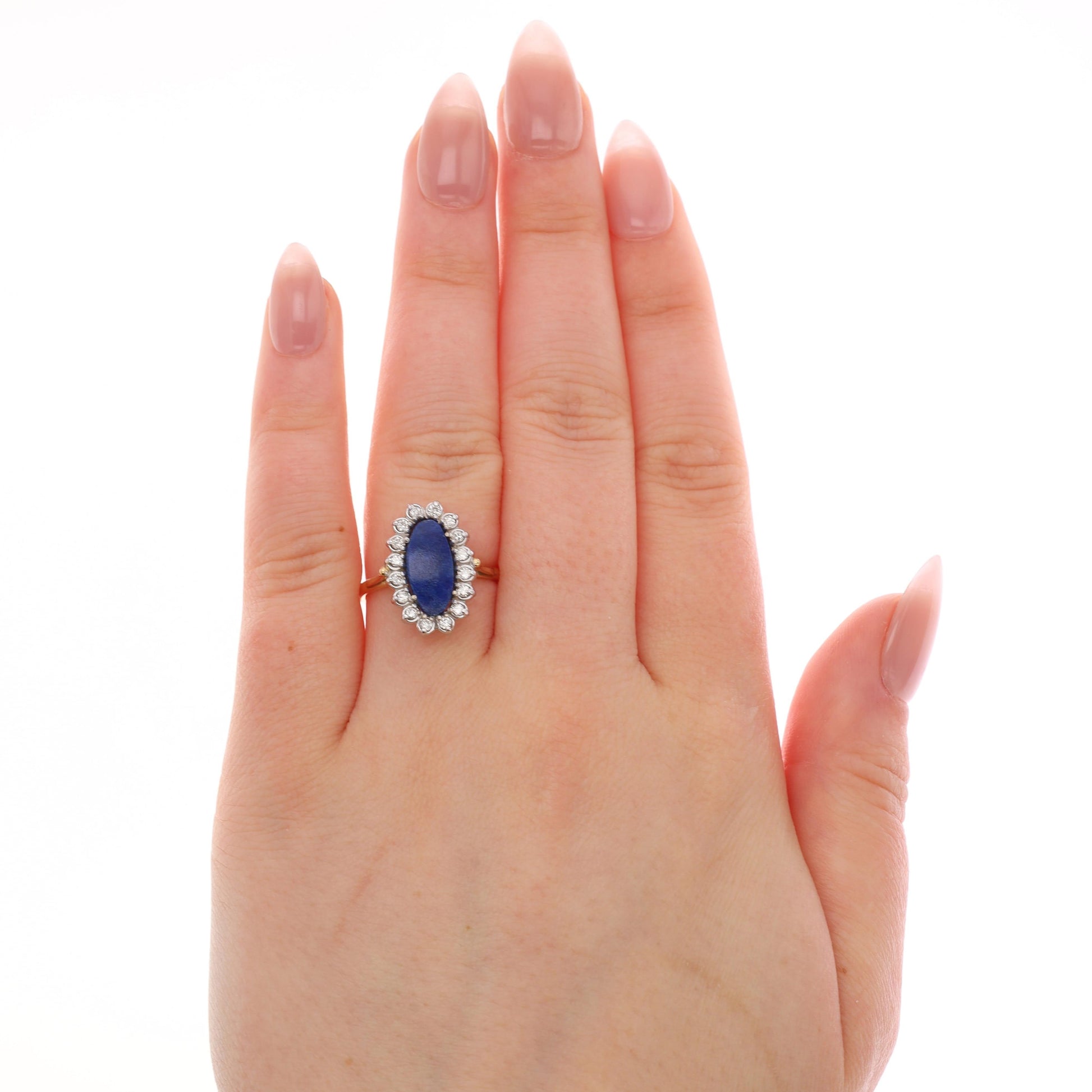 14k Yellow Gold Oval Lapis and Diamond Halo Ring