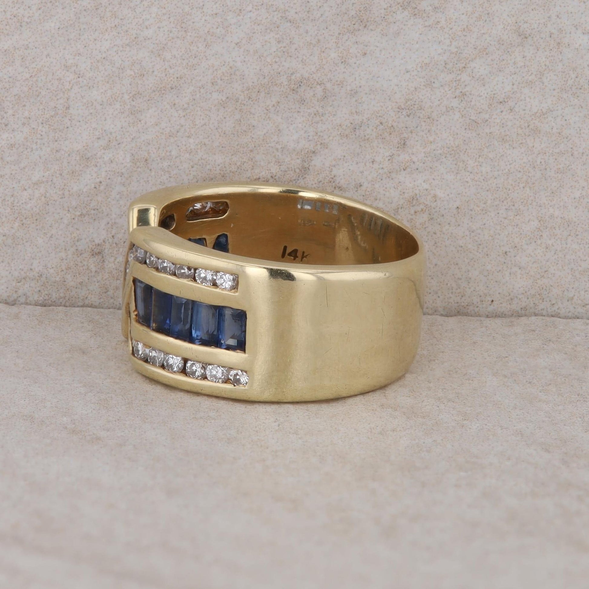 14k Yellow Gold Criss Cross Diamond and Sapphire Band