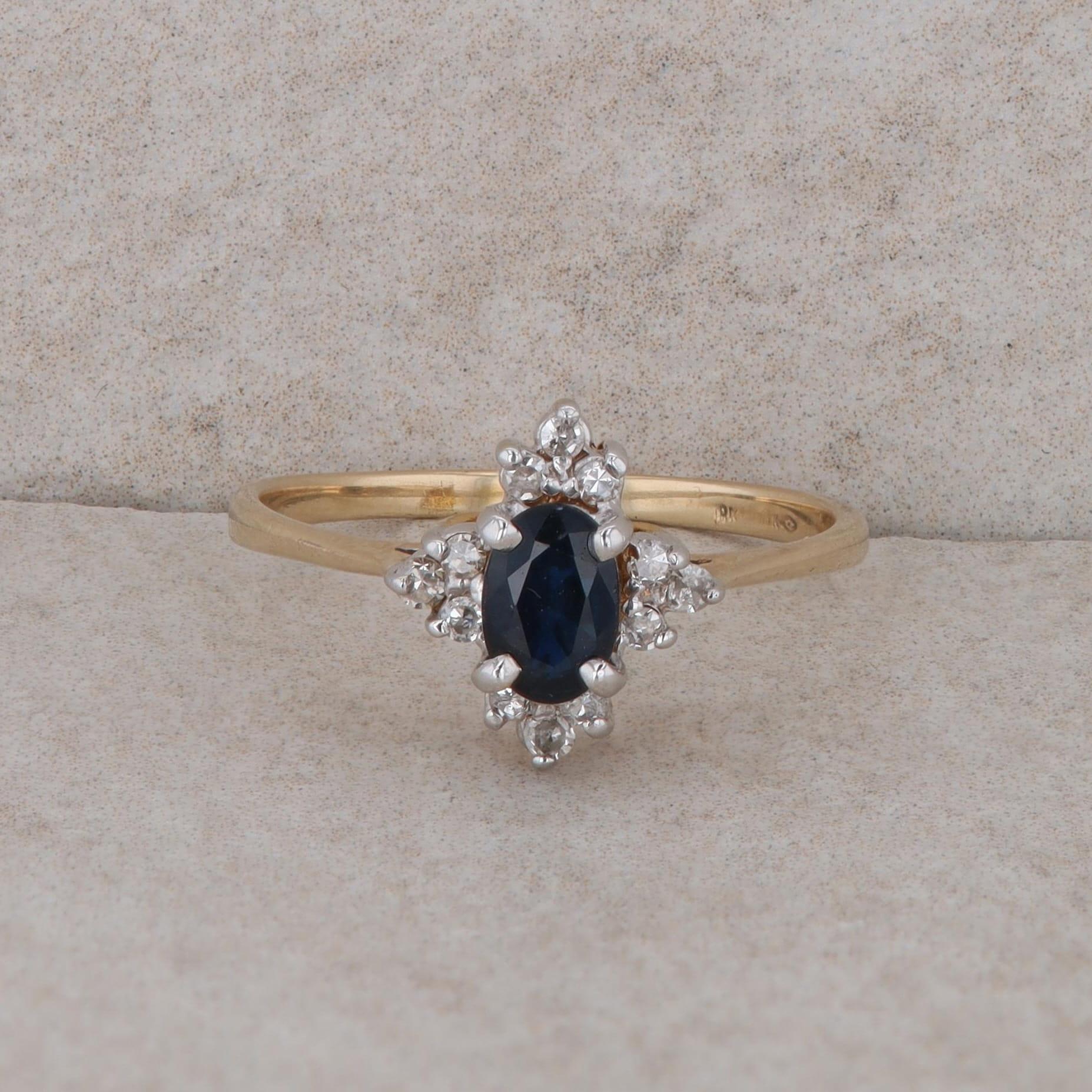 14k Yellow Gold Oval Sapphire and Diamond Half Halo Ring