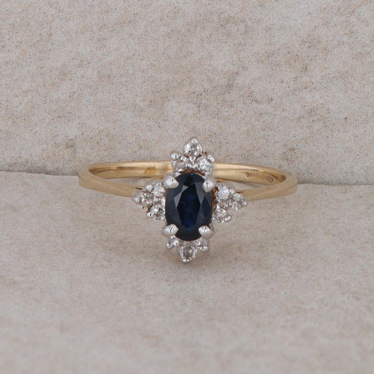 14k Yellow Gold Oval Sapphire and Diamond Half Halo Ring