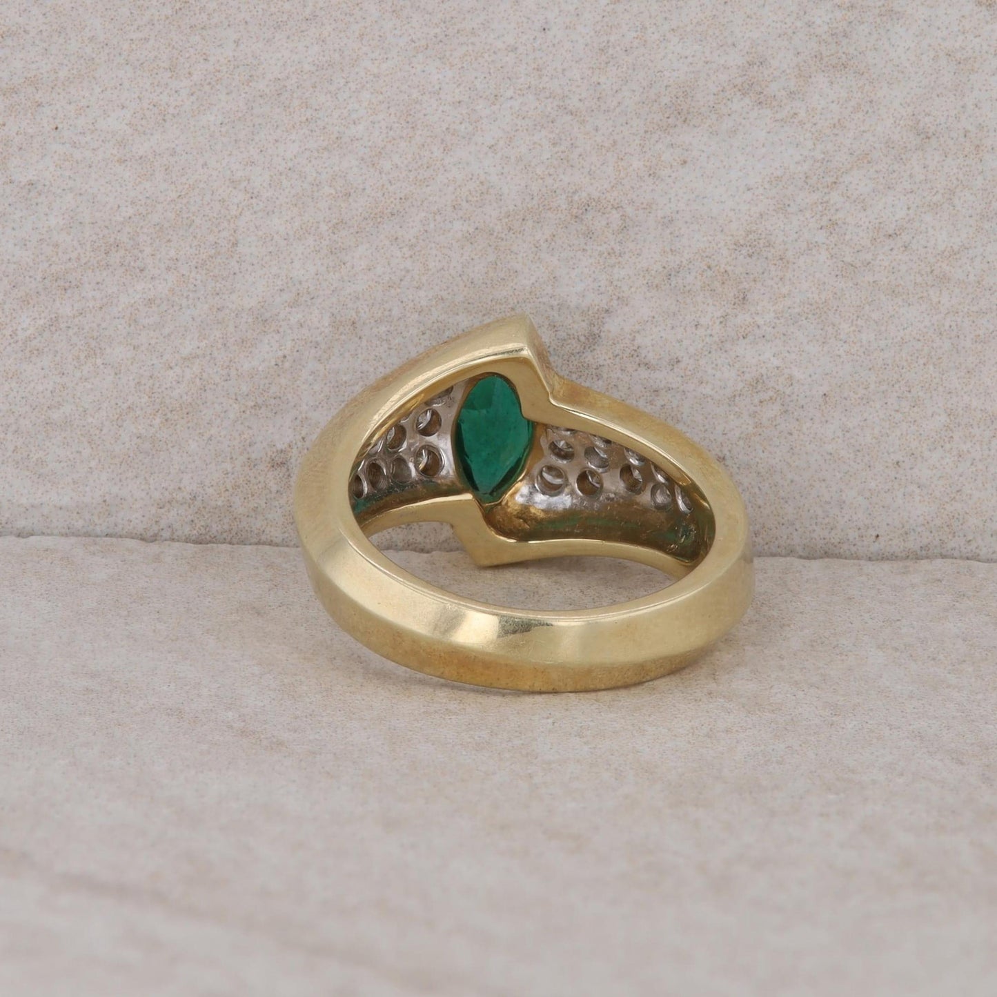 14k Yellow Gold Marquise Lab Grown Emerald and Diamond Ring