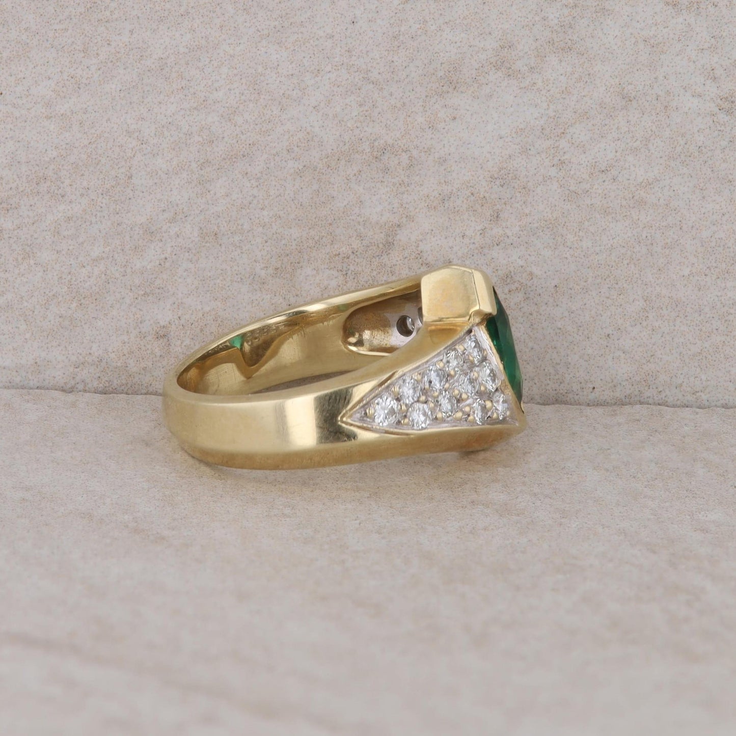 14k Yellow Gold Marquise Lab Grown Emerald and Diamond Ring