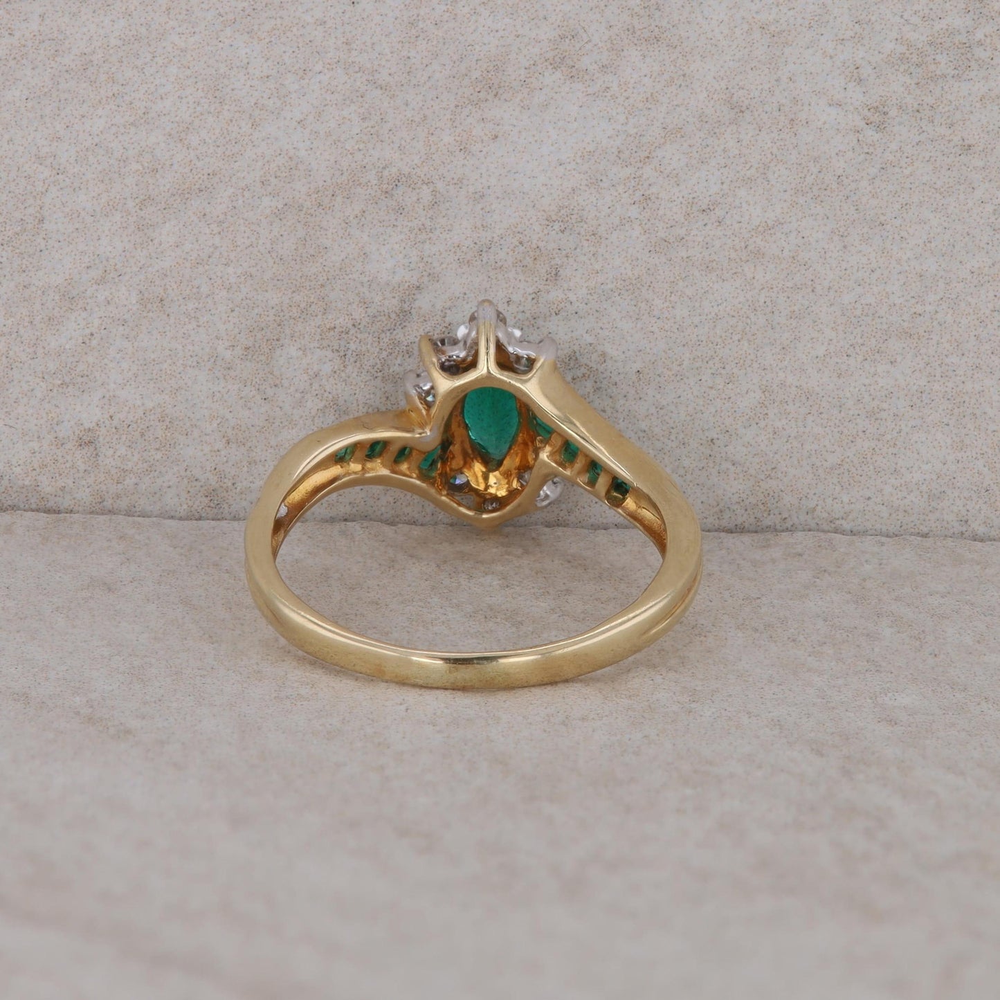 14k Yellow Gold Lab Grown Emerald Marquise and Diamond Ring