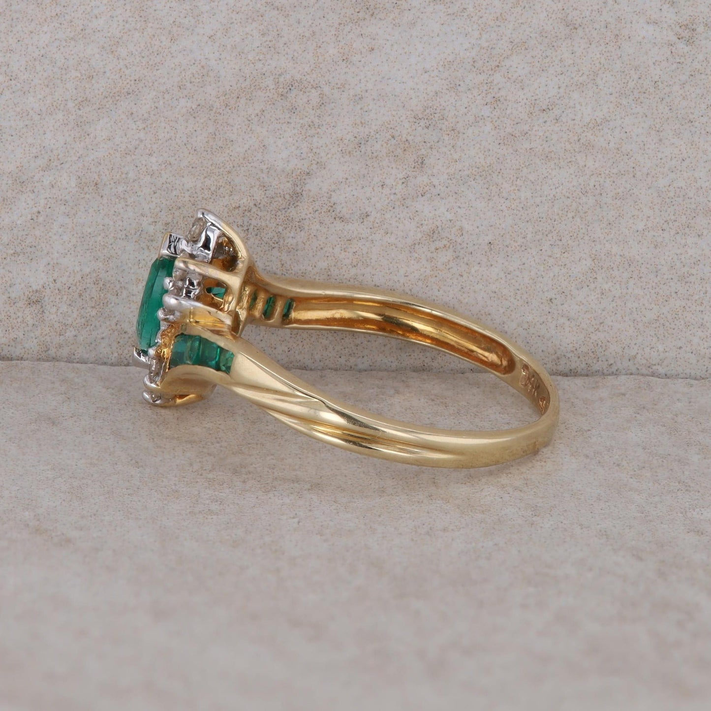 14k Yellow Gold Lab Grown Emerald Marquise and Diamond Ring