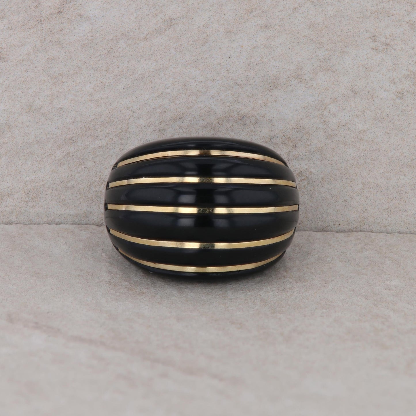 14k Yellow Gold Inlay Black Onyx Milor Italy Domed Ring