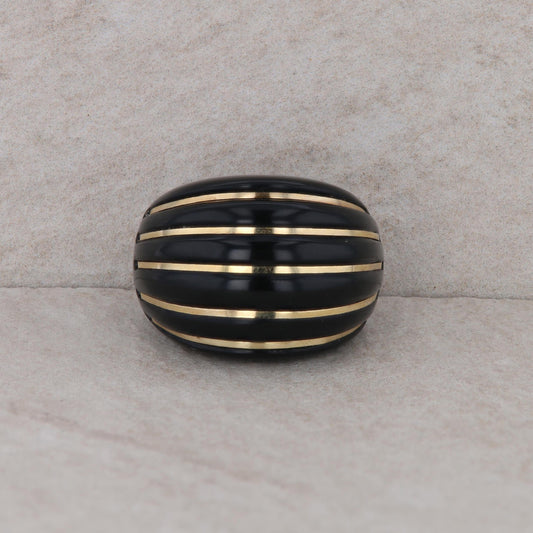 14k Yellow Gold Inlay Black Onyx Milor Italy Domed Ring