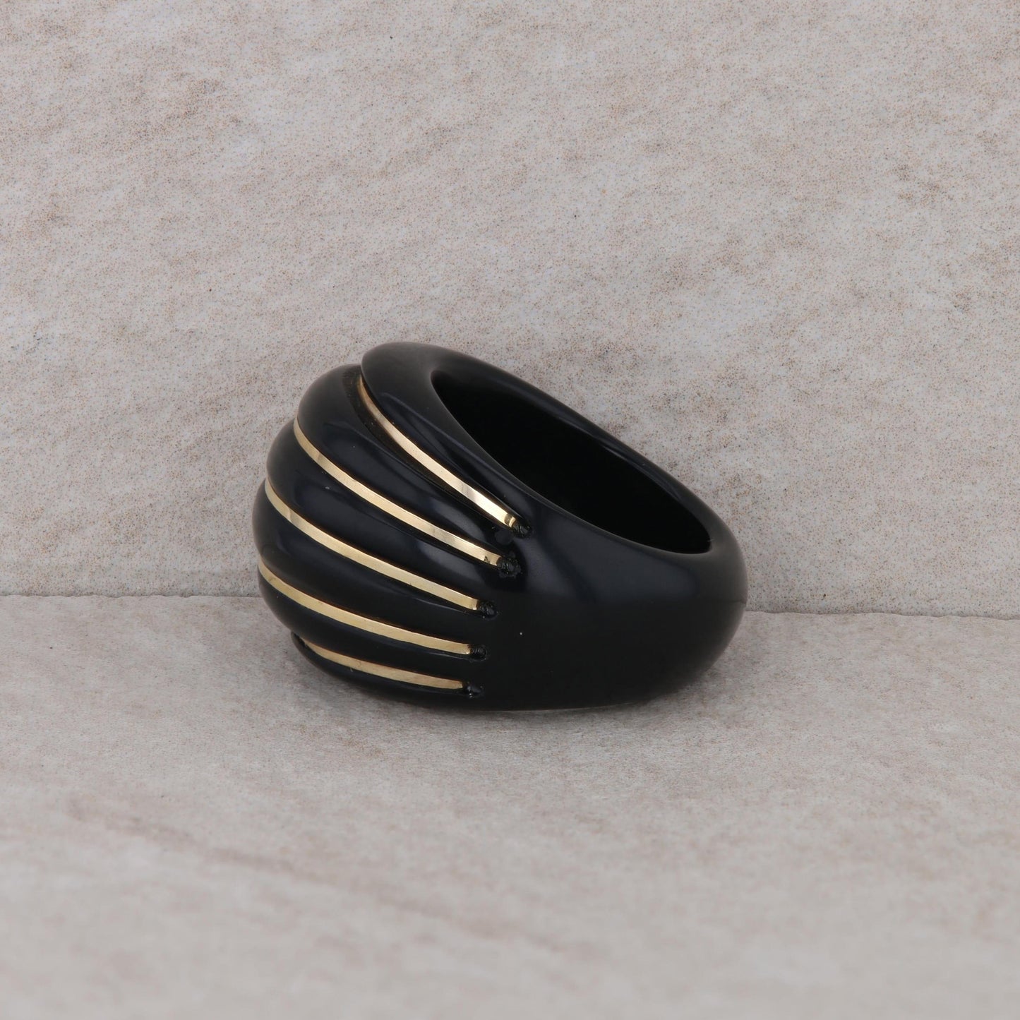 14k Yellow Gold Inlay Black Onyx Milor Italy Domed Ring