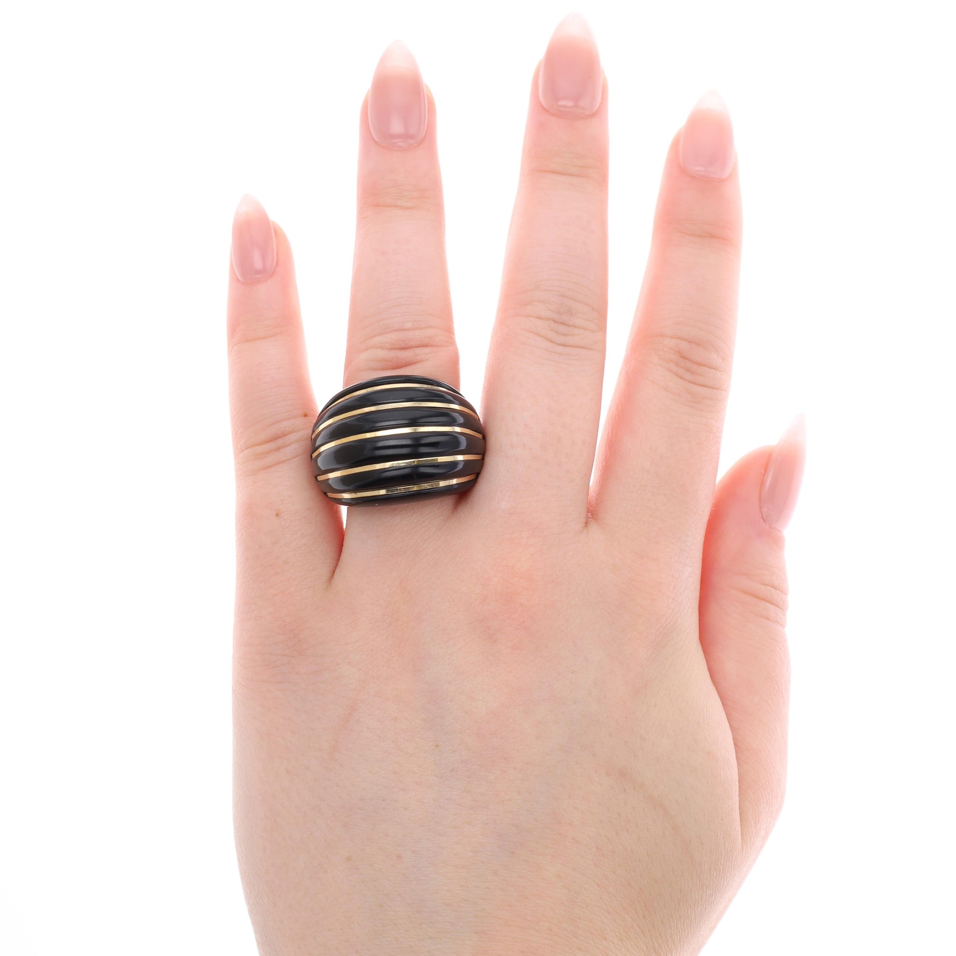 14k Yellow Gold Inlay Black Onyx Milor Italy Domed Ring