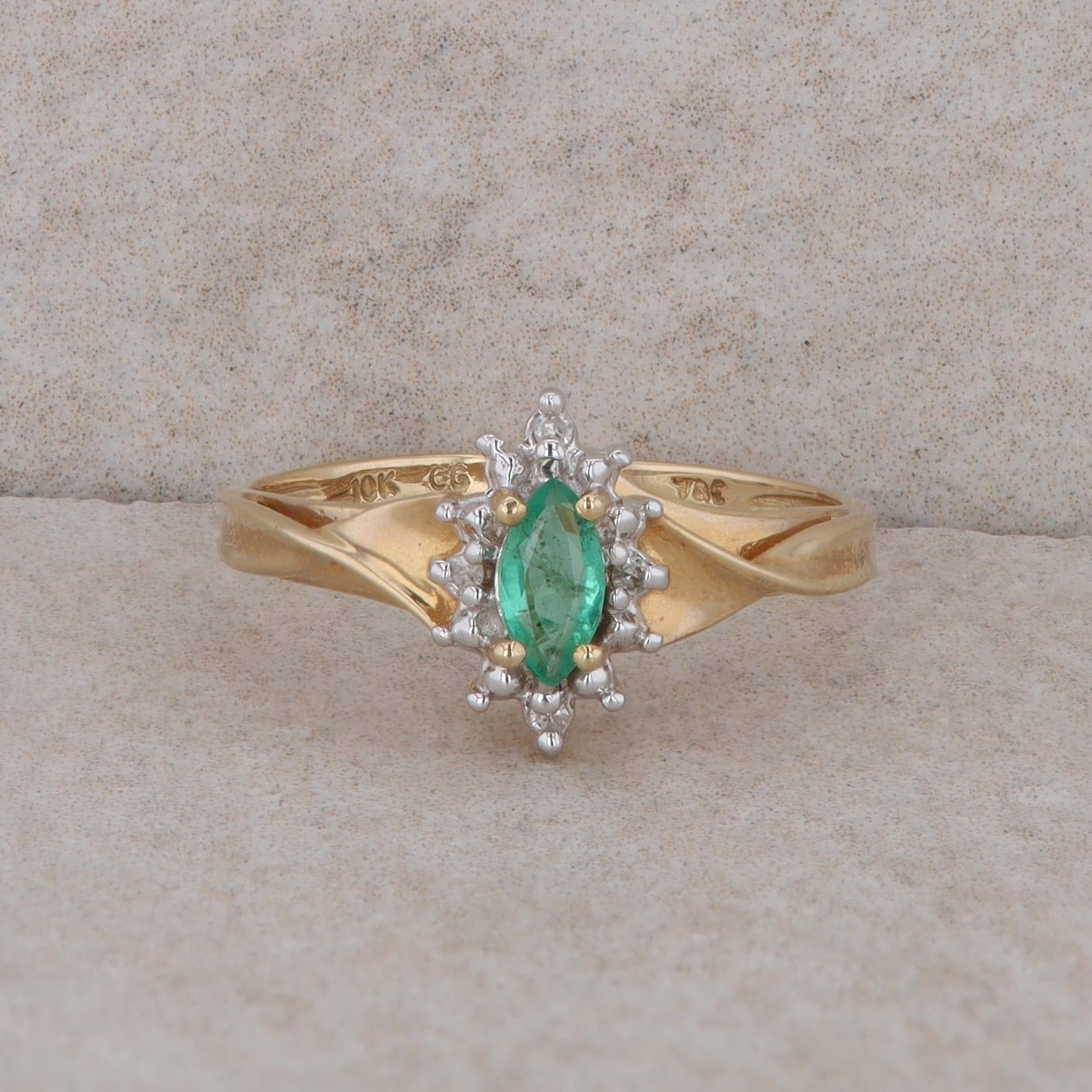 10k Yellow Gold Emerald and Diamond Halo Ring