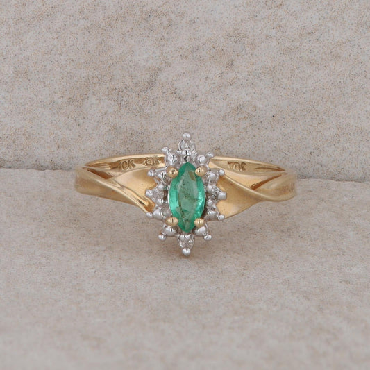 10k Yellow Gold Emerald and Diamond Halo Ring