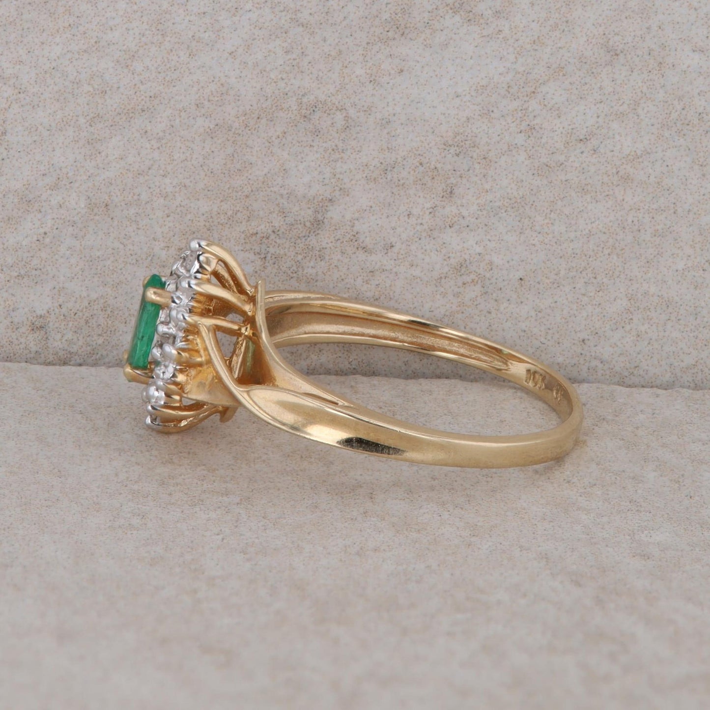 10k Yellow Gold Emerald and Diamond Halo Ring