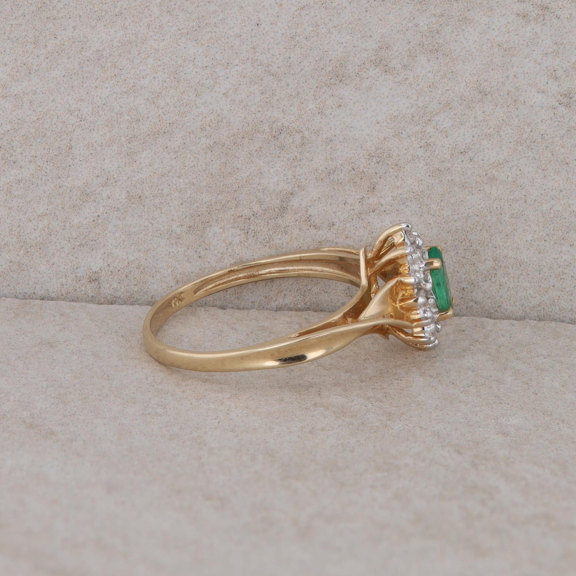 10k Yellow Gold Emerald and Diamond Halo Ring