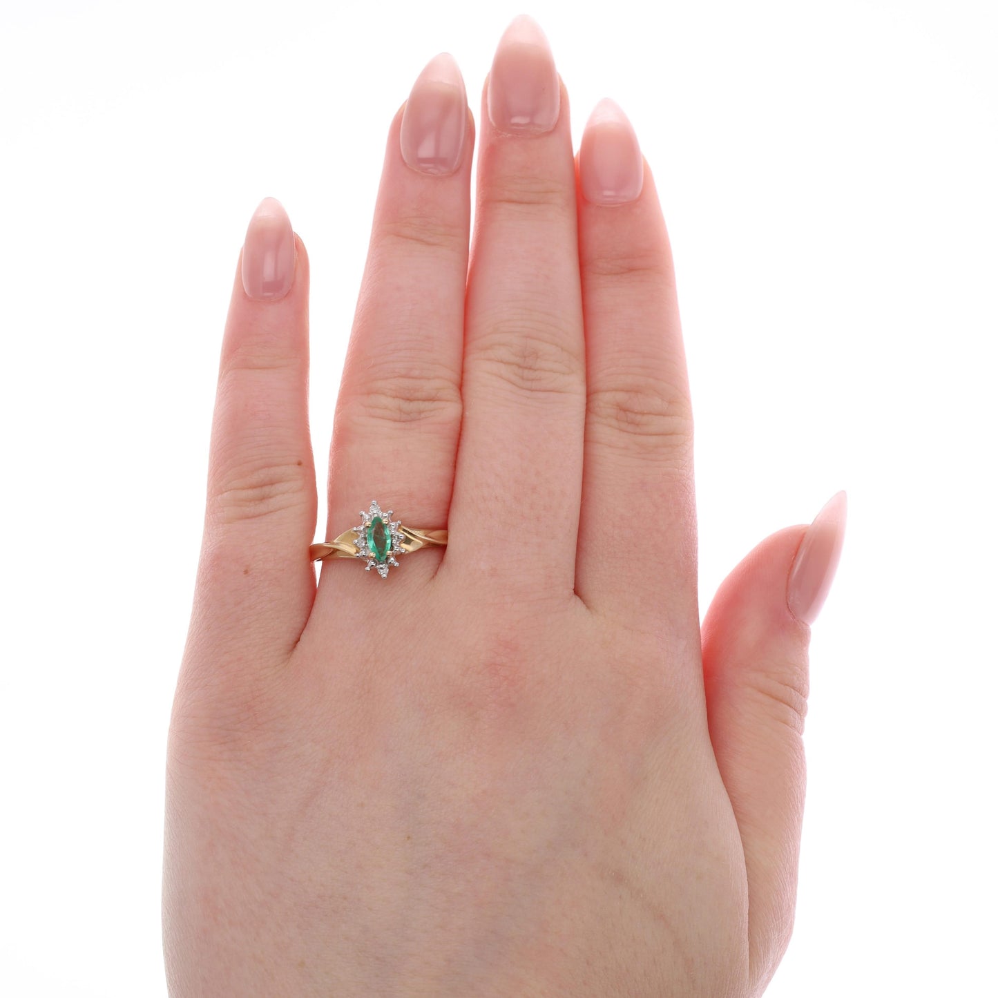 10k Yellow Gold Emerald and Diamond Halo Ring