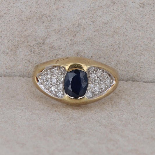 14k Yellow Gold Diamond and Sapphire Oval Ring