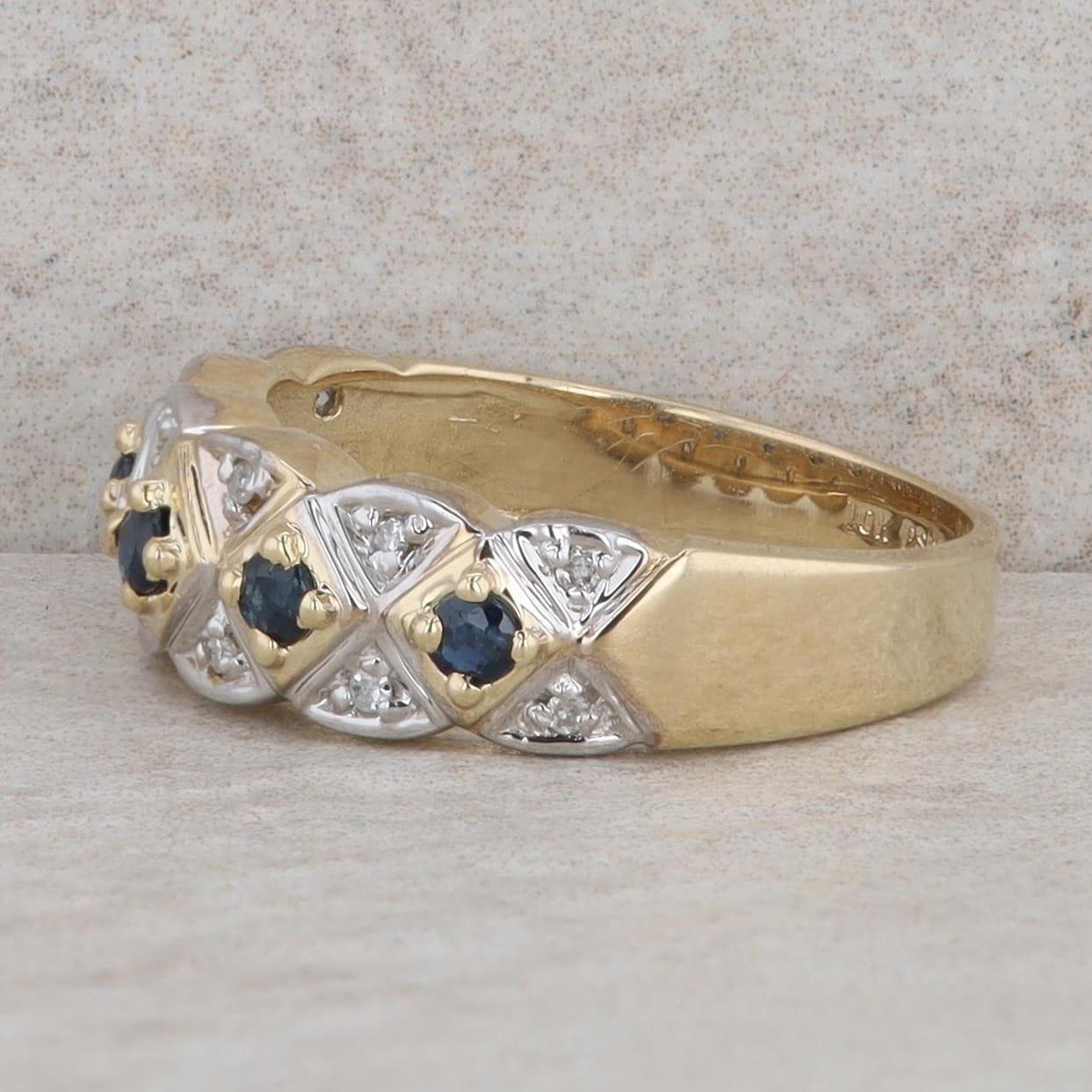10k Yellow Gold Round Sapphire & Diamond Woven Band