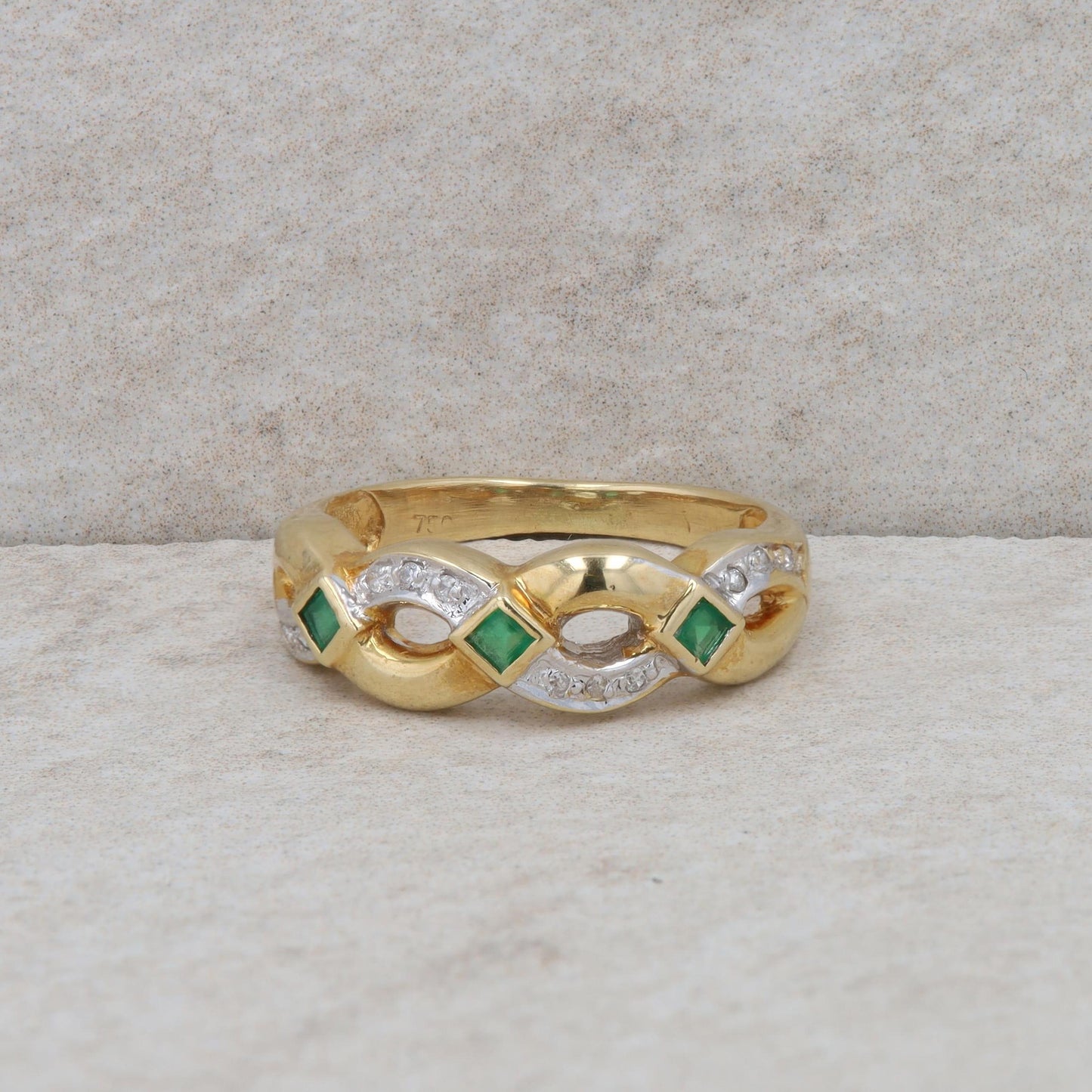 18k Yellow Gold Emerald and Diamond Twist Band