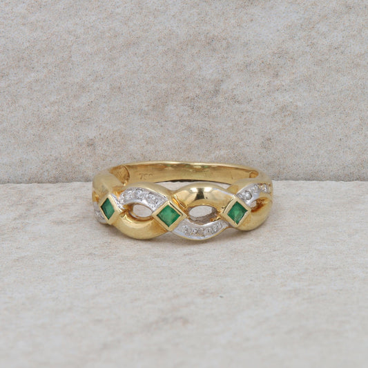 18k Yellow Gold Emerald and Diamond Twist Band