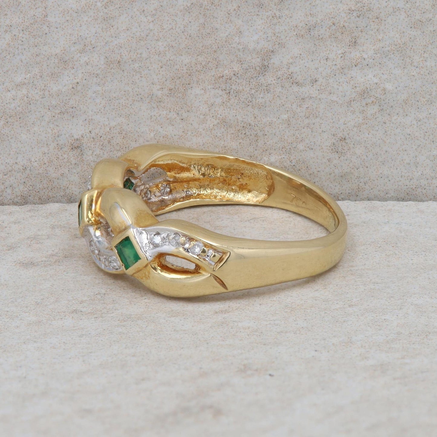 18k Yellow Gold Emerald and Diamond Twist Band