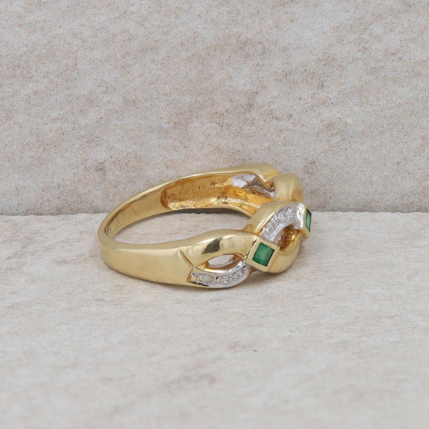 18k Yellow Gold Emerald and Diamond Twist Band