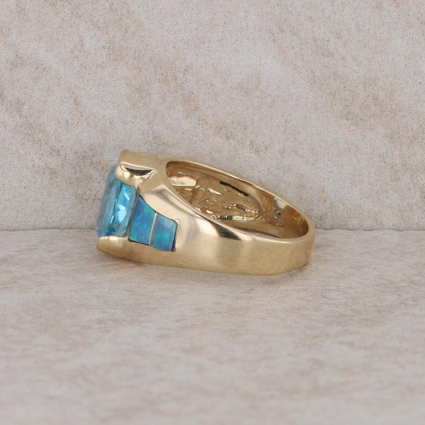 14k Yellow Gold Blue Topaz and Opal Fashion Ring