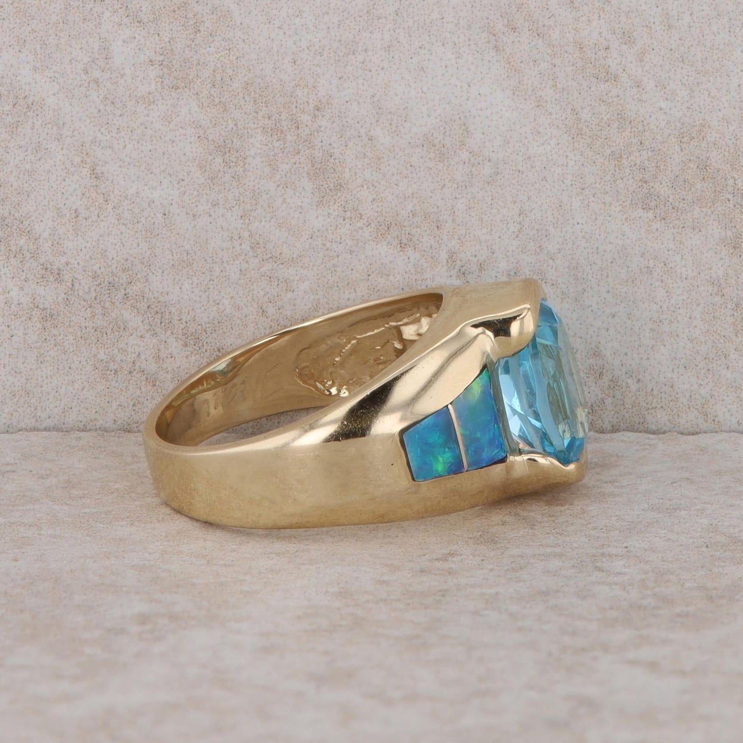 14k Yellow Gold Blue Topaz and Opal Fashion Ring