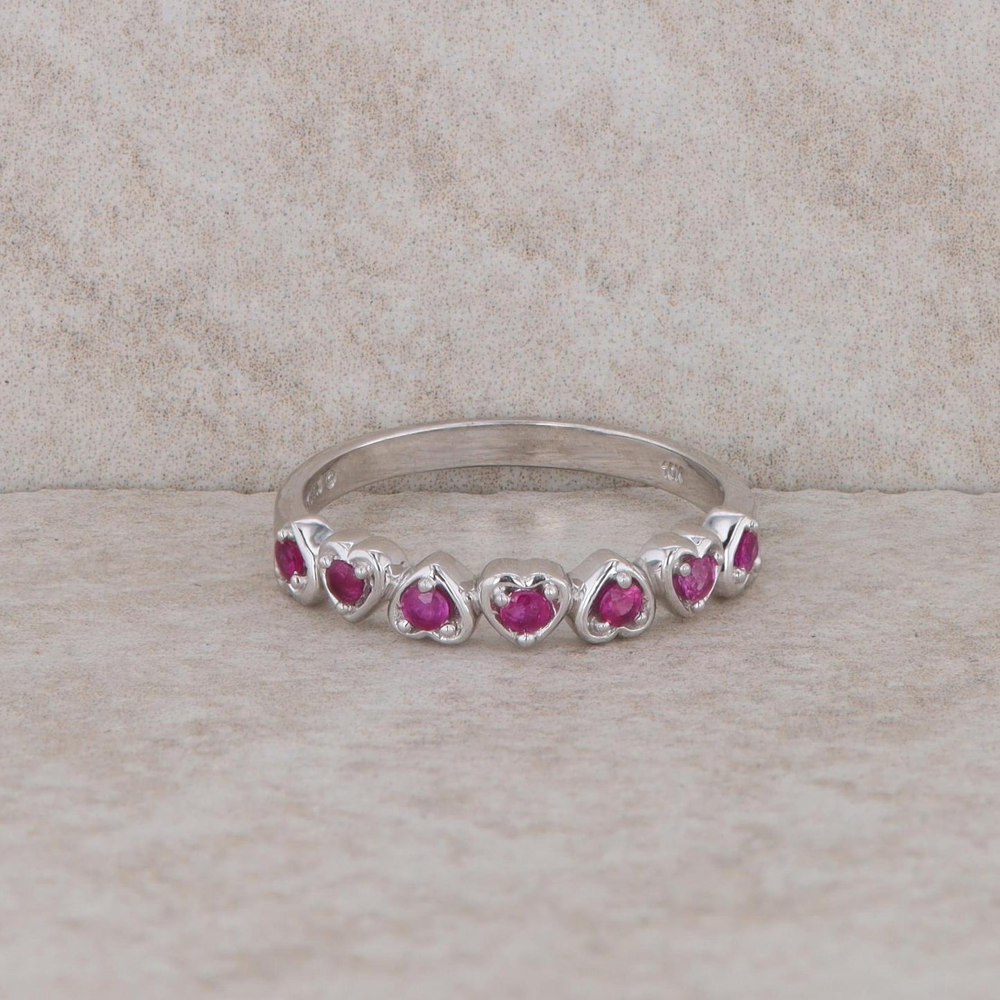 10k White Gold Heart Pink Sapphire Band