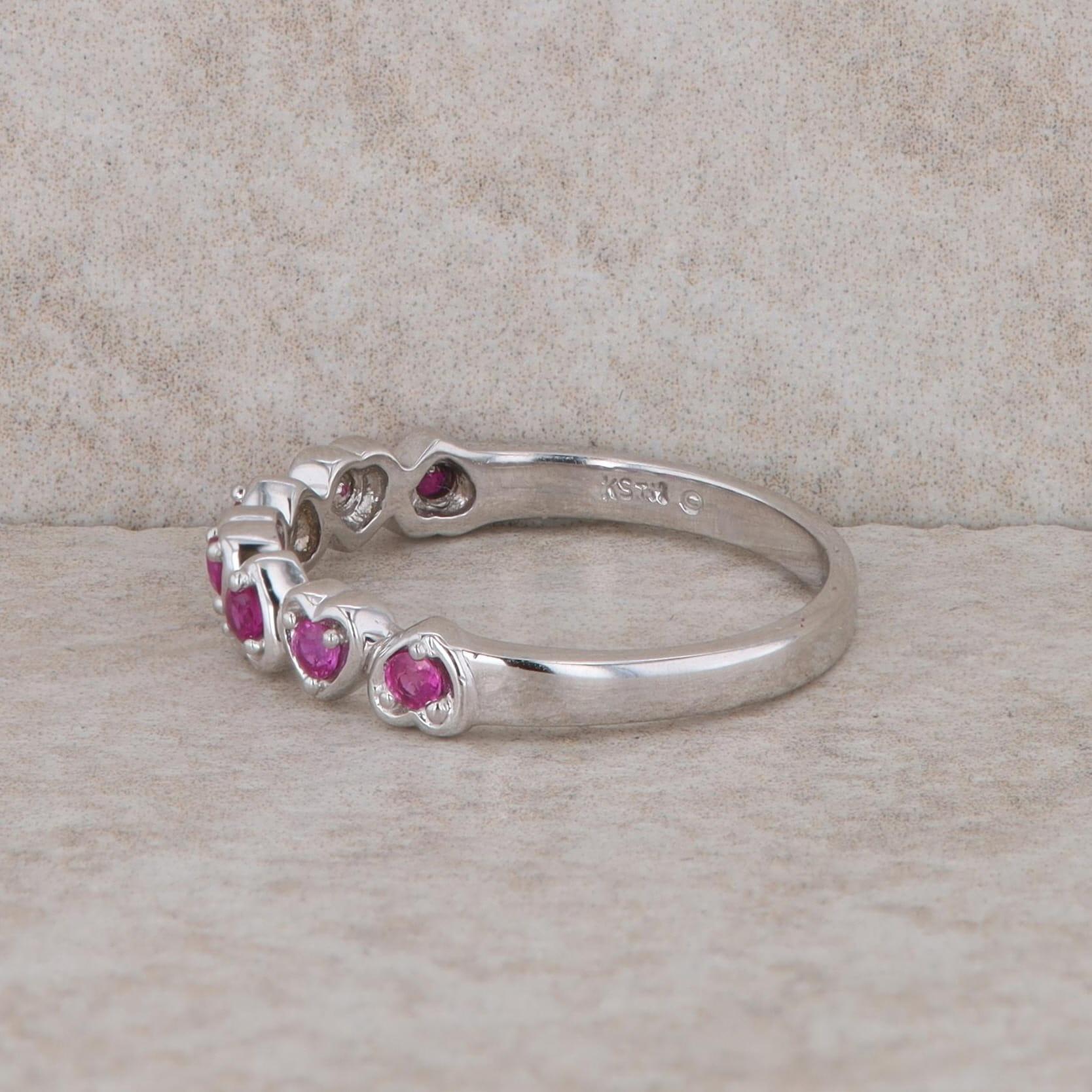 10k White Gold Heart Pink Sapphire Band