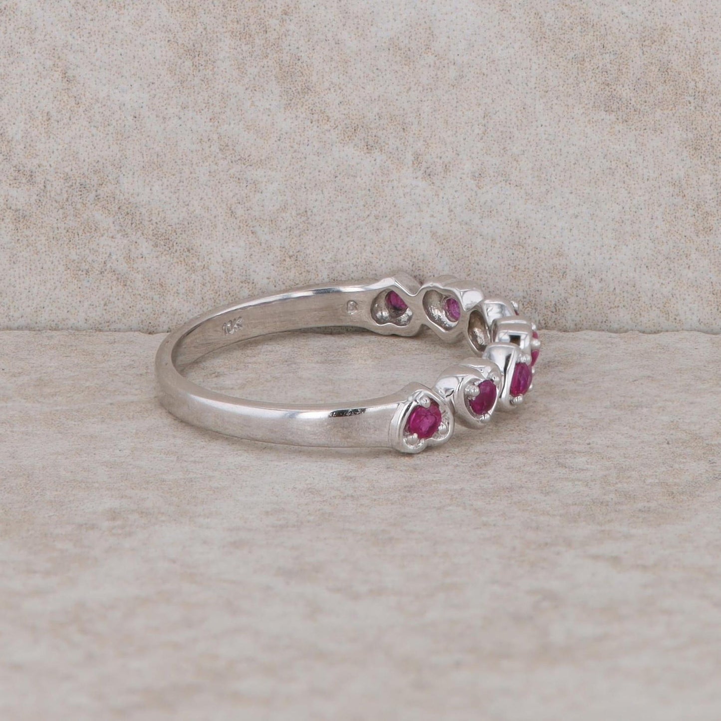 10k White Gold Heart Pink Sapphire Band