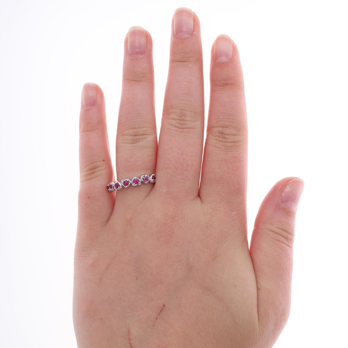 10k White Gold Heart Pink Sapphire Band