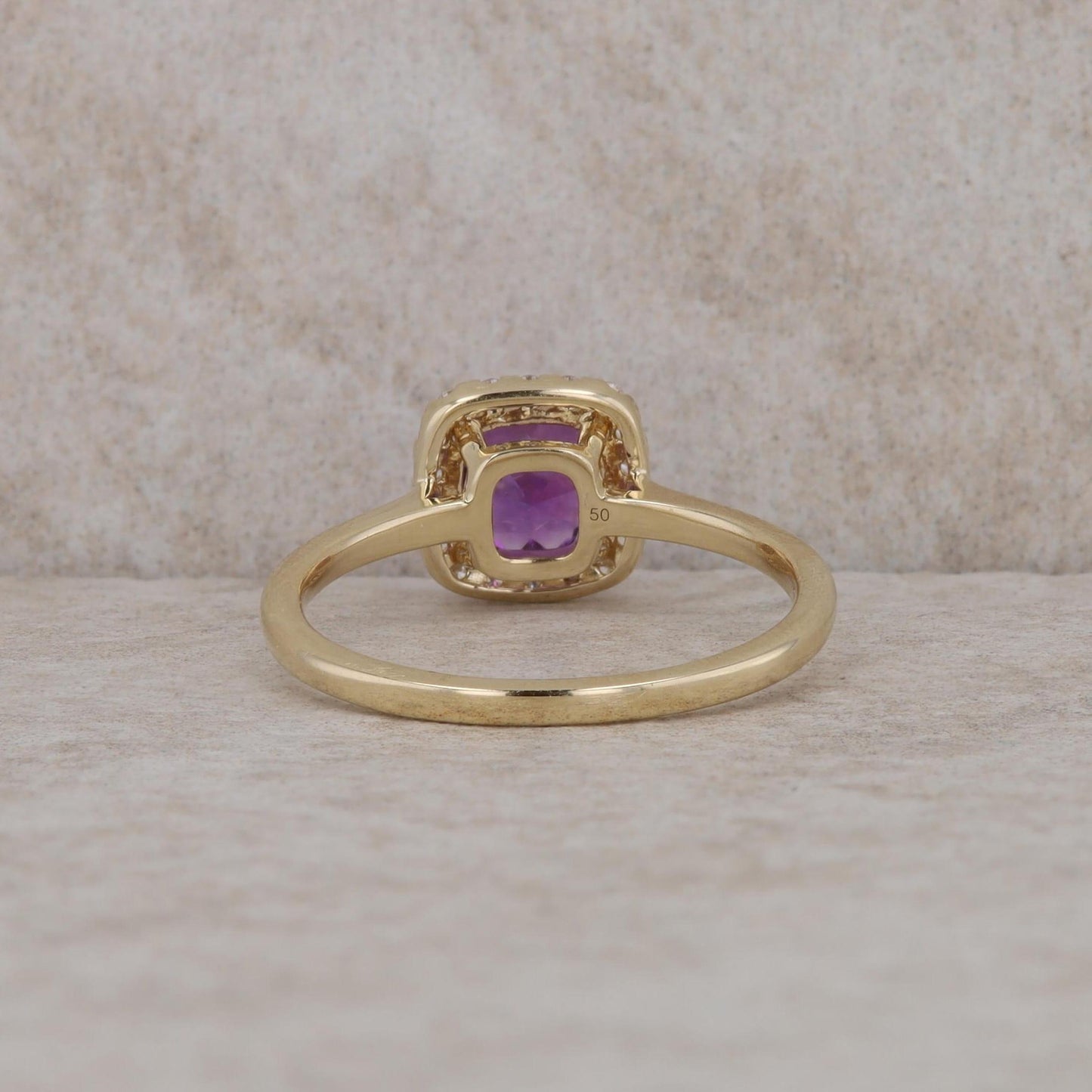 14k Yellow Gold Amethyst and Diamond Halo Ring