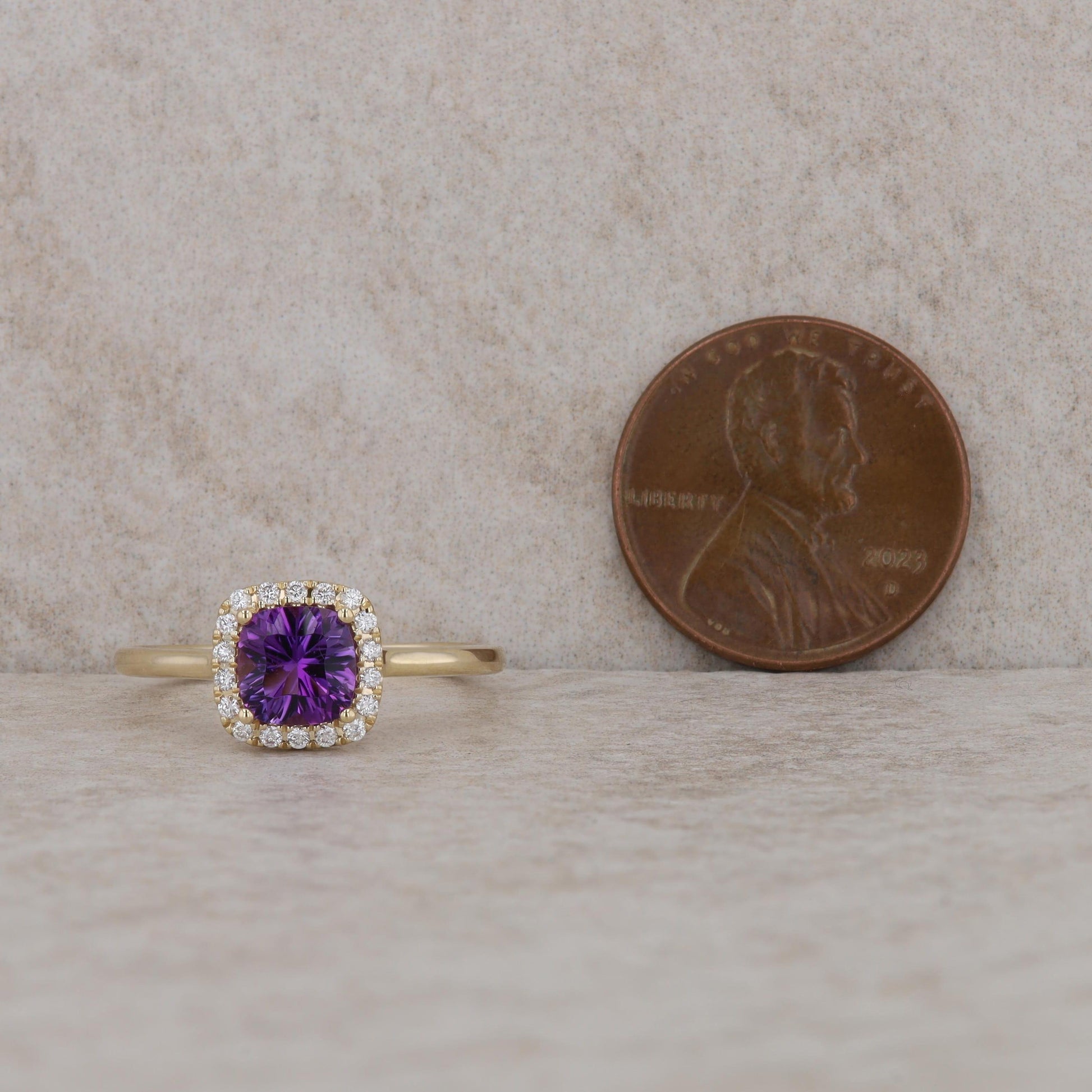 14k Yellow Gold Amethyst and Diamond Halo Ring