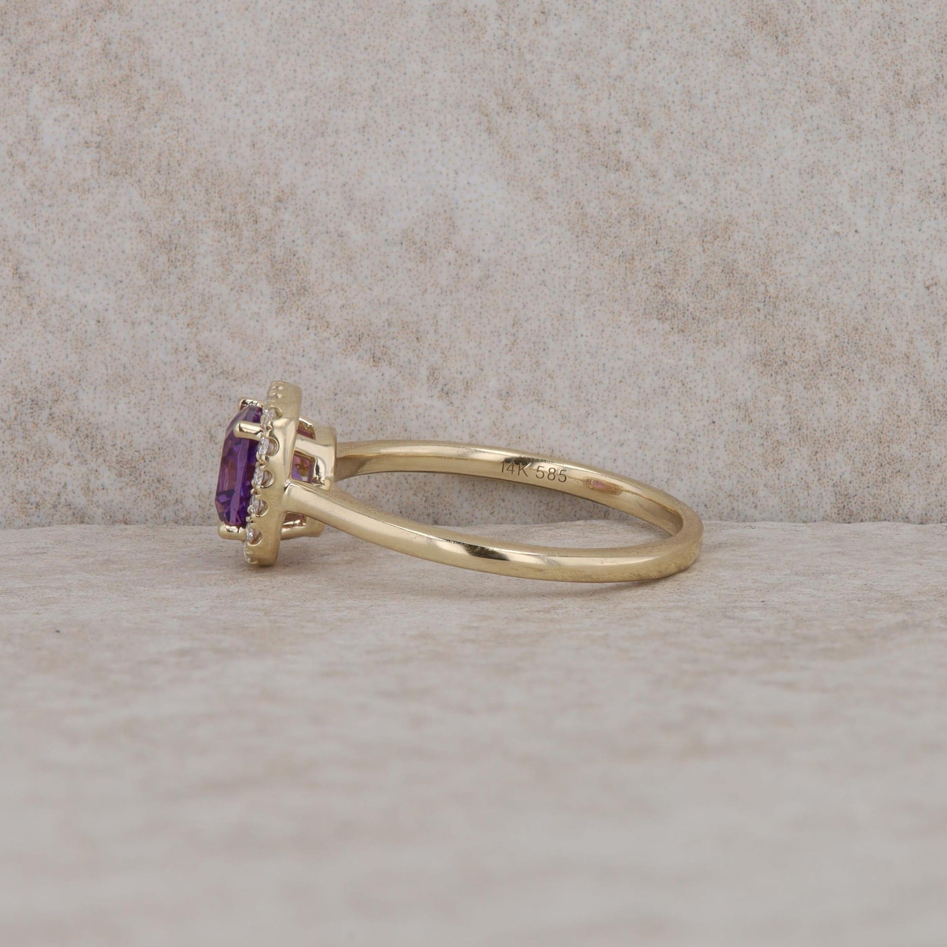 14k Yellow Gold Amethyst and Diamond Halo Ring