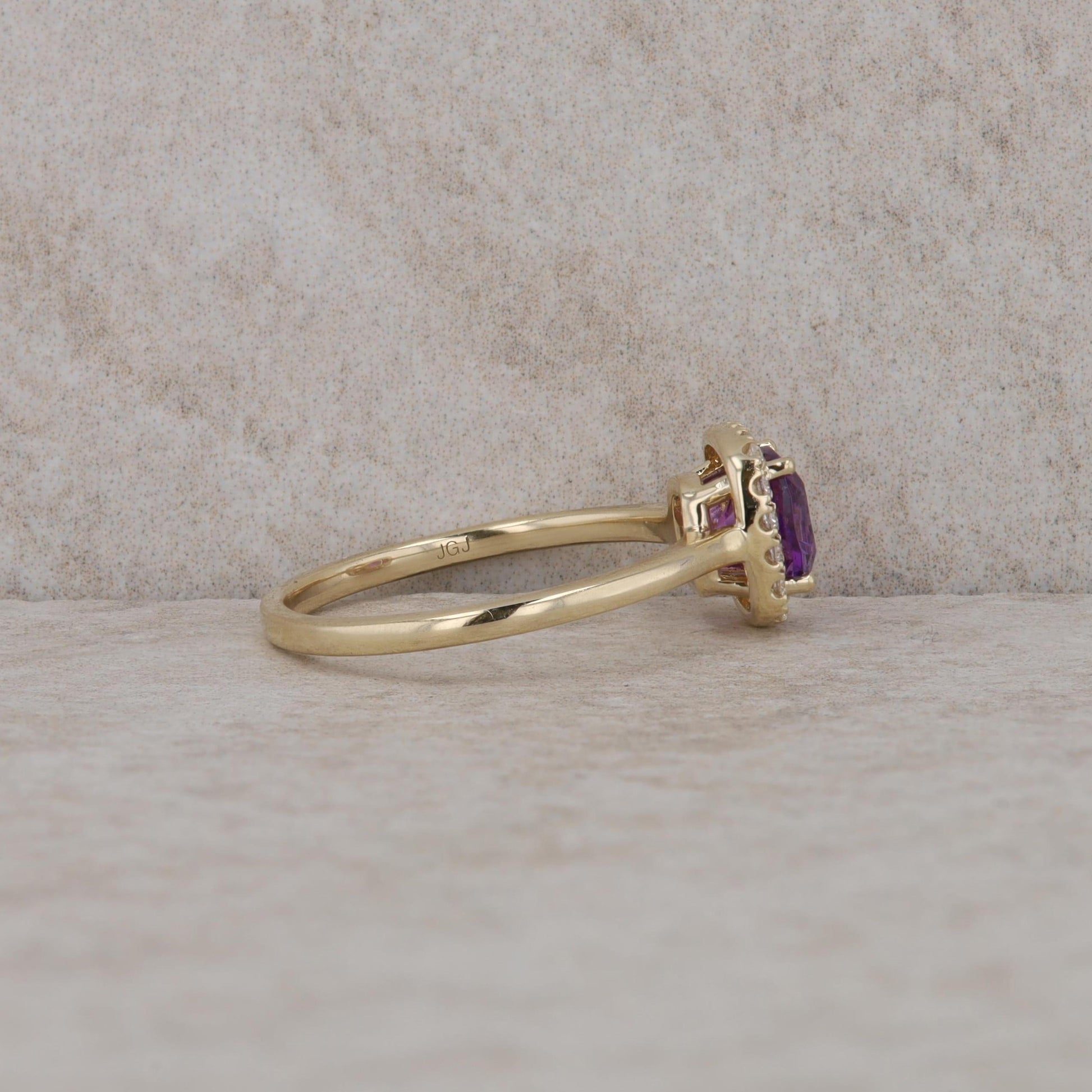 14k Yellow Gold Amethyst and Diamond Halo Ring