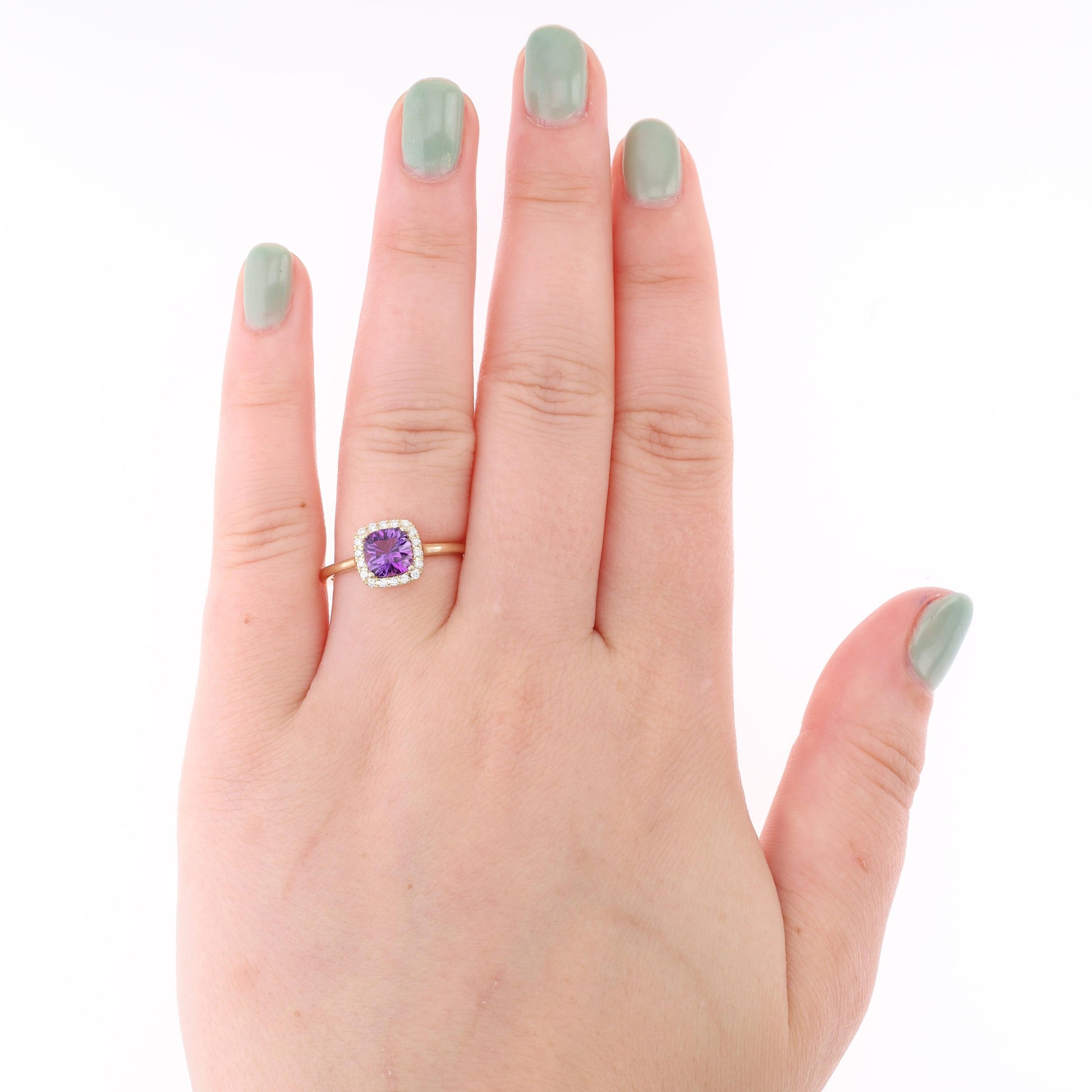 14k Yellow Gold Amethyst and Diamond Halo Ring