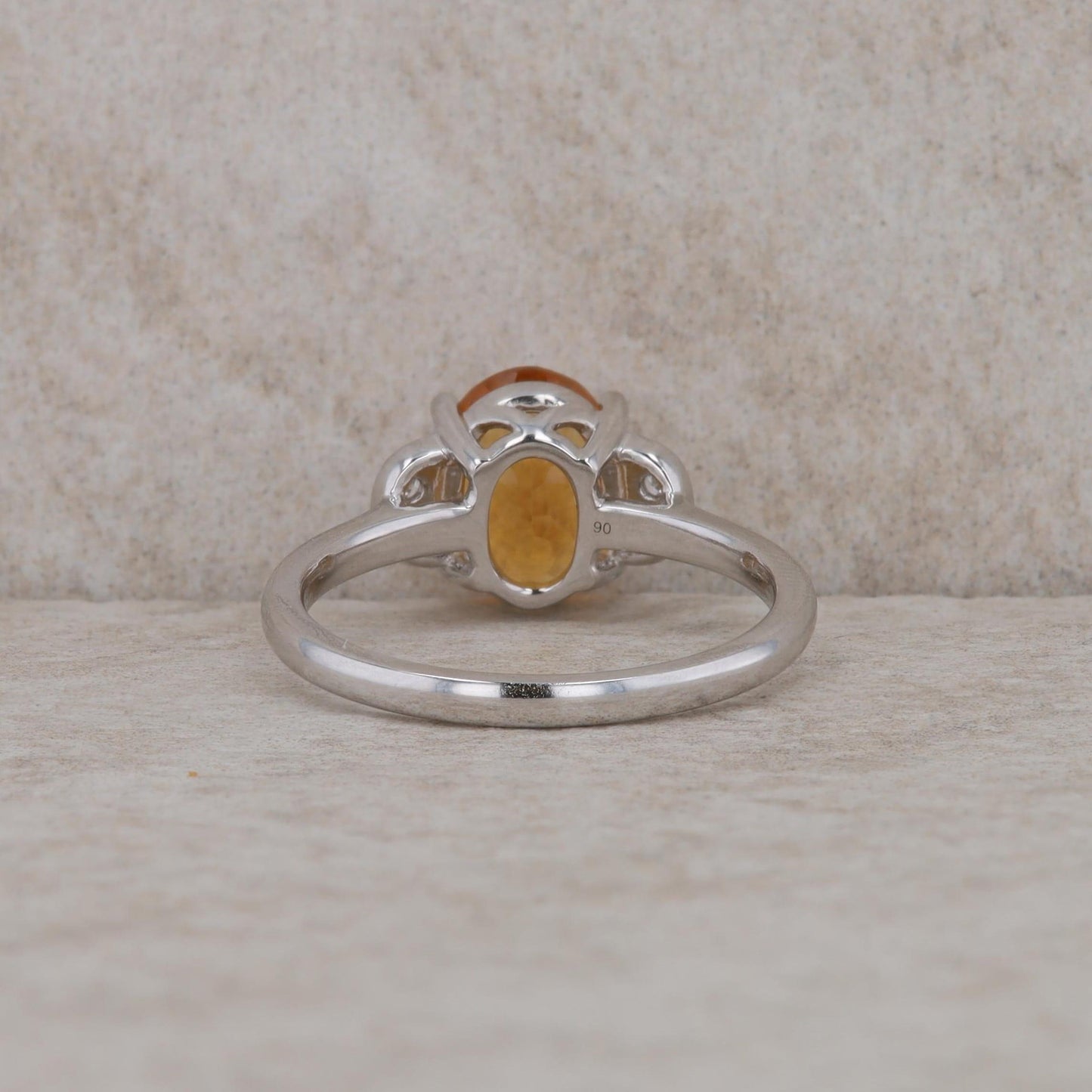 14k White Gold Oval Citrine and Diamond Ring