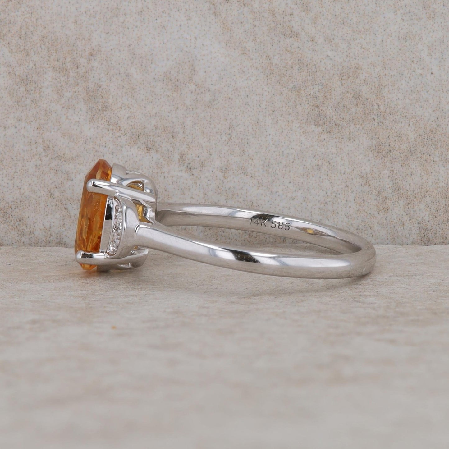 14k White Gold Oval Citrine and Diamond Ring