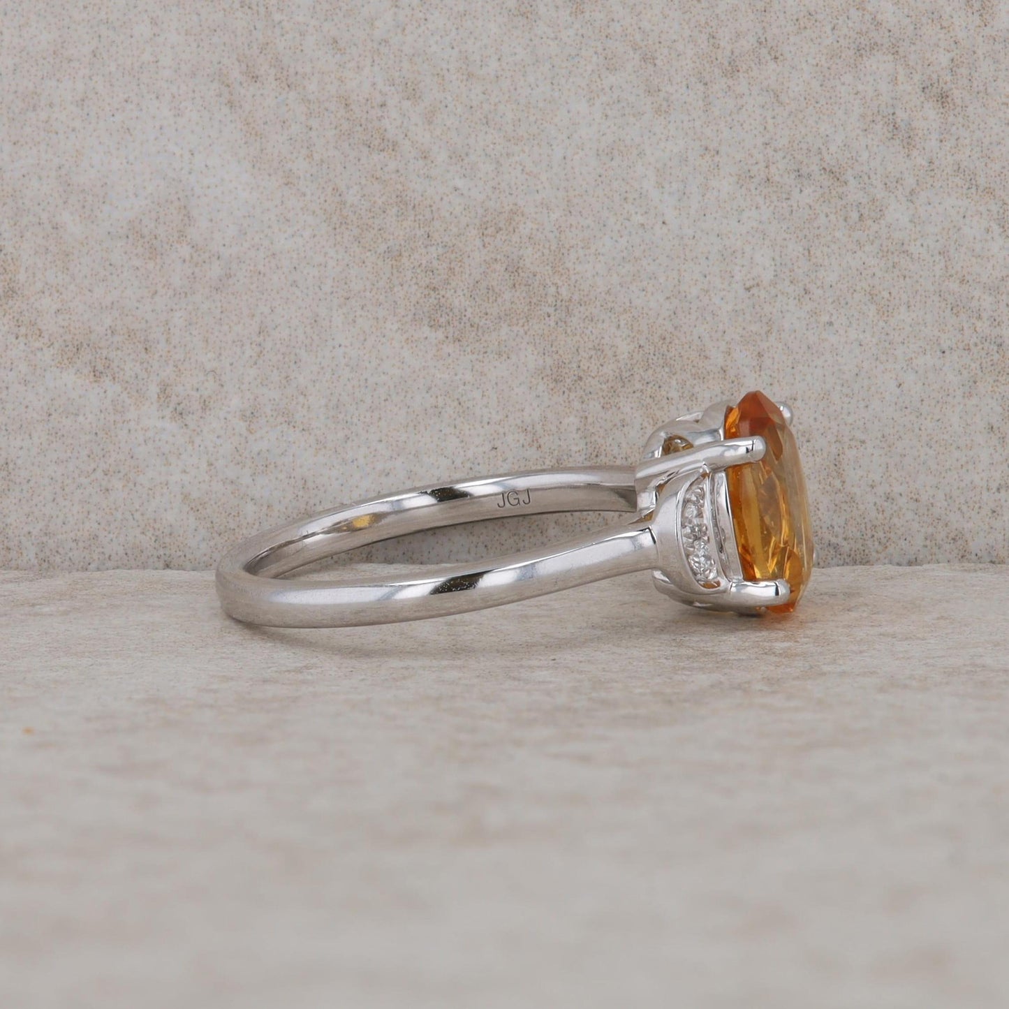 14k White Gold Oval Citrine and Diamond Ring