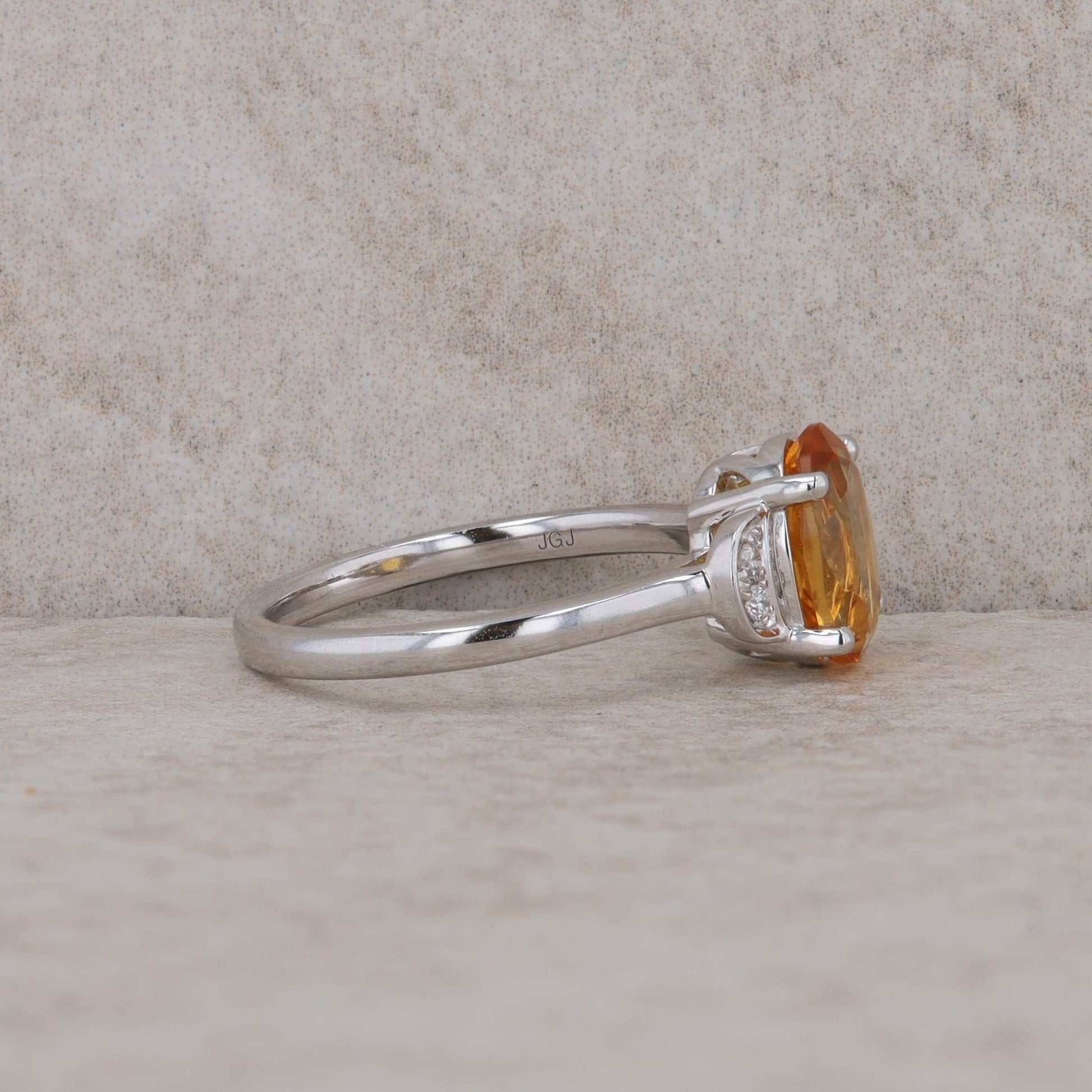 14k White Gold Oval Citrine and Diamond Ring