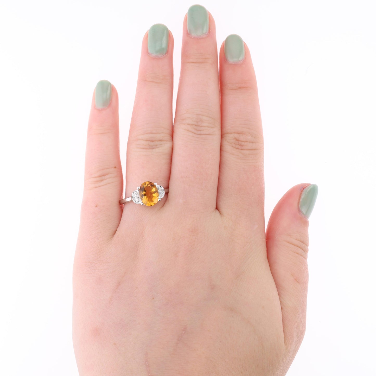 14k White Gold Oval Citrine and Diamond Ring