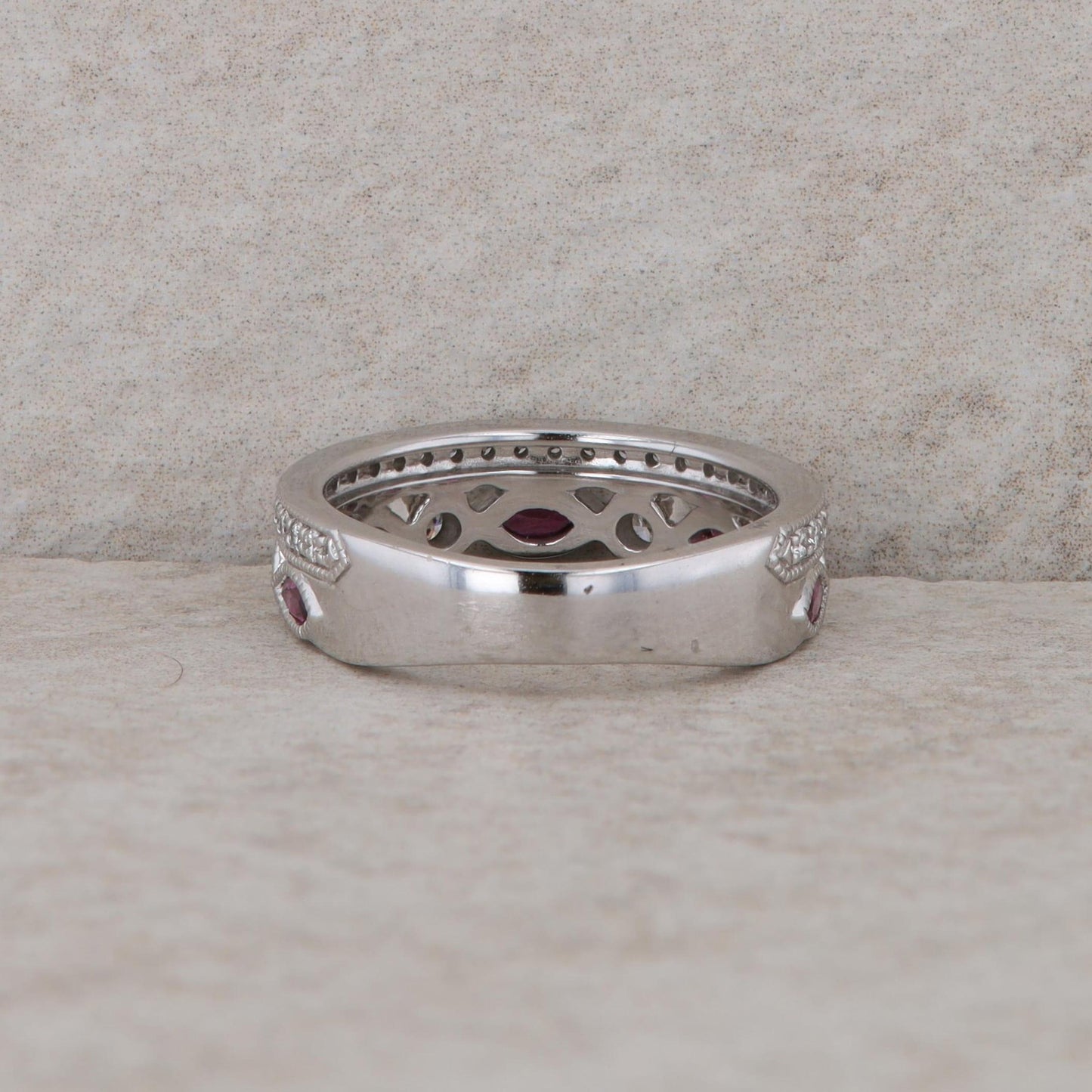 14k White Gold Diamond and Garnet Stackable Look Band