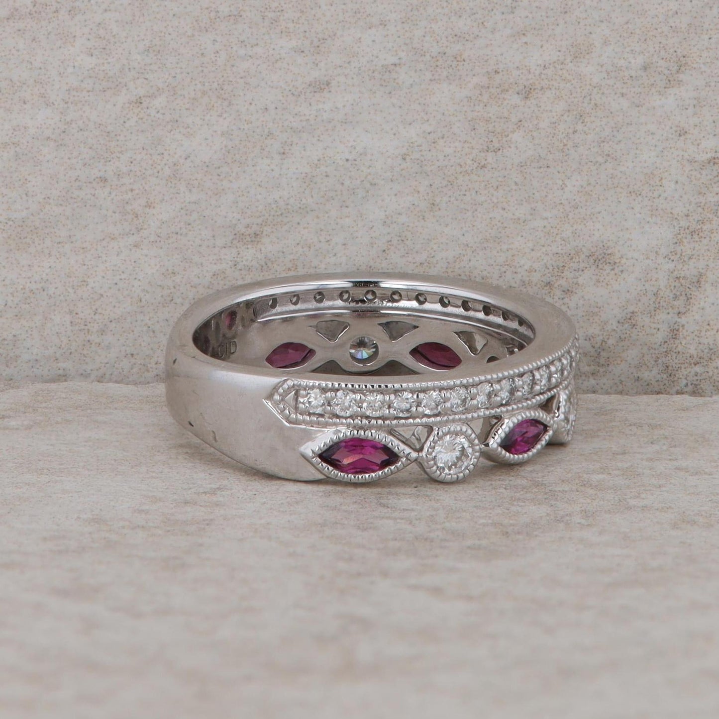 14k White Gold Diamond and Garnet Stackable Look Band