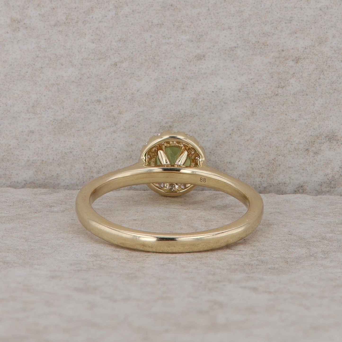 14k Yellow Gold Diamond Halo and Peridot Ring