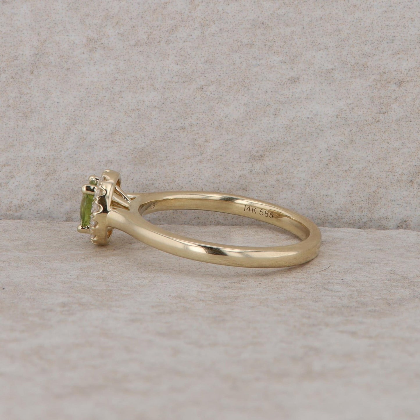 14k Yellow Gold Diamond Halo and Peridot Ring